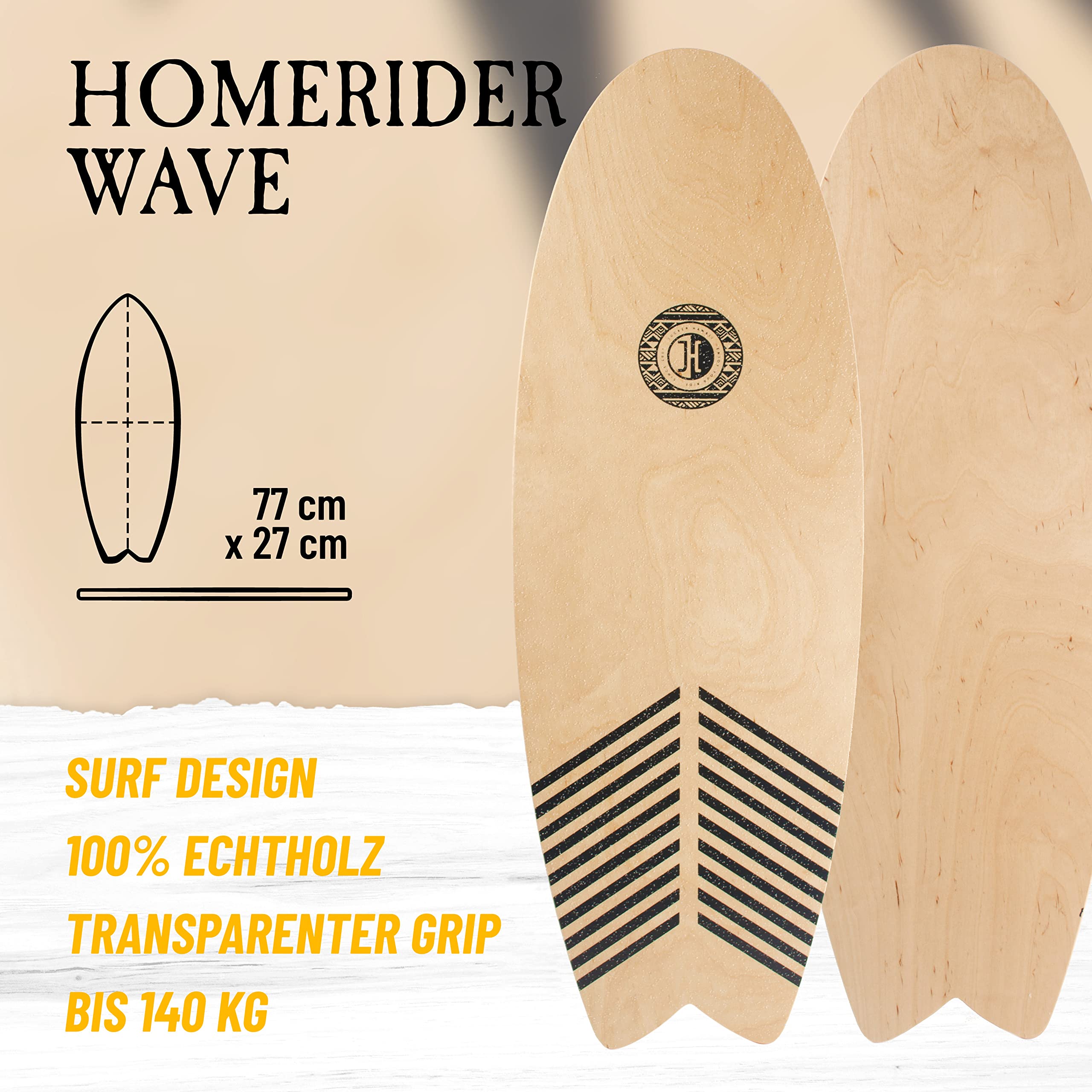 JUCKER HAWAII Balance Board Wave - Komplett-Set mit Halbkugel, Korkrolle und Matte - Find your Balance