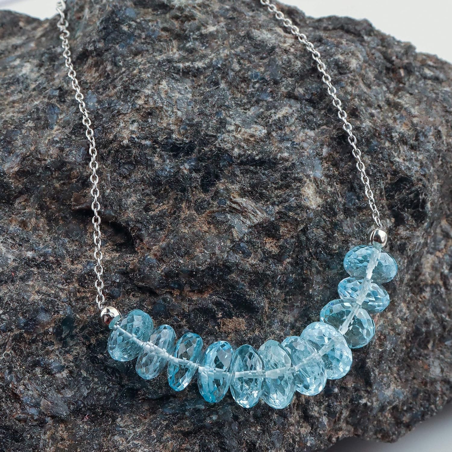 InfinityGemsArt Blue Topaz Bracelets For Women Natural Birthstone Gemstone Beads, Dainty Handmade Jewelry Women, Chakra Energy Crystals, 925 Sterling Silver Chain 8 inch - Image 5