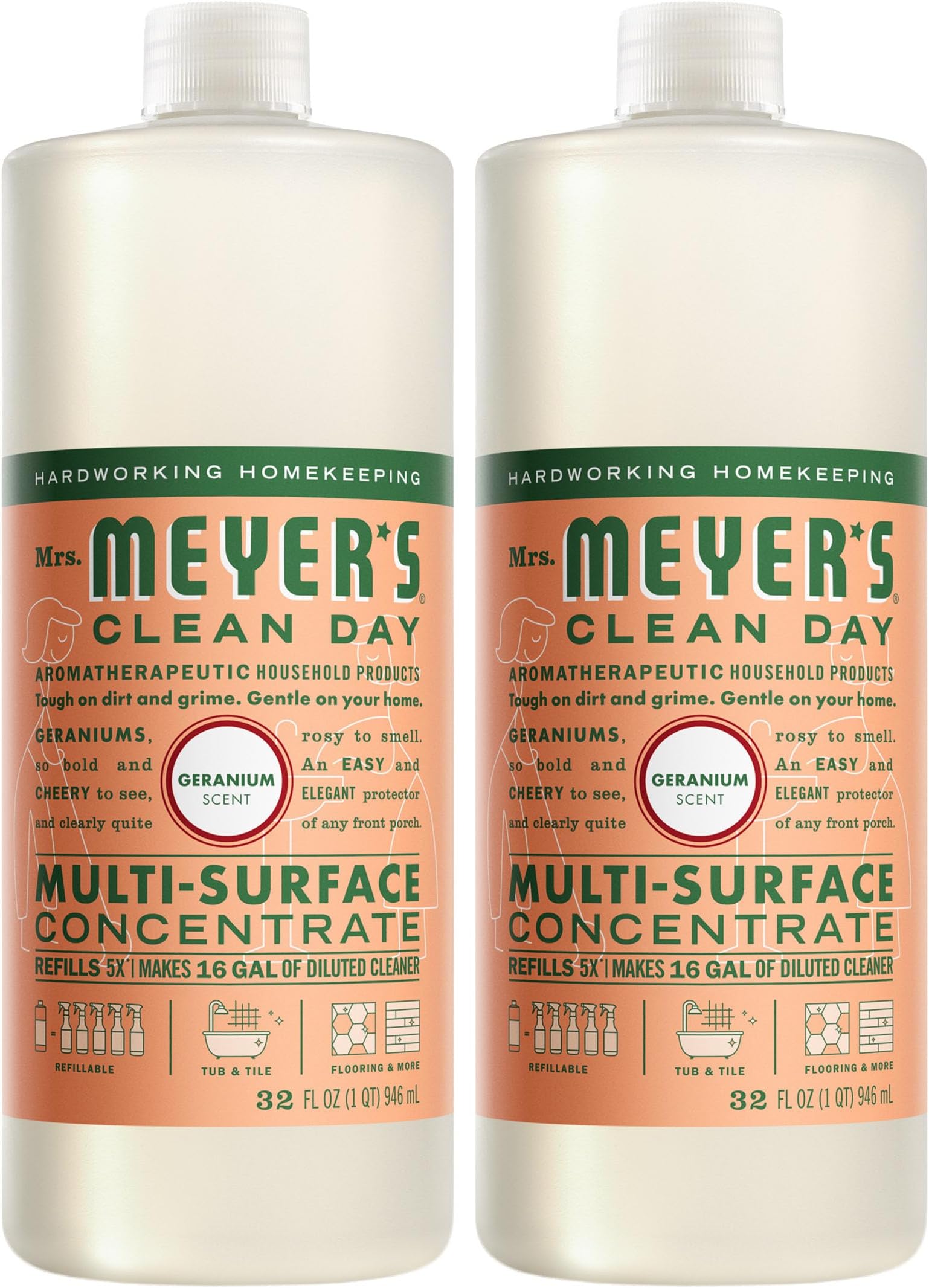 CLEAN DAY Multi-Surface Everyday Concentrate, Geranium Scent, 32 Fl Oz Bottle - 2 Pack