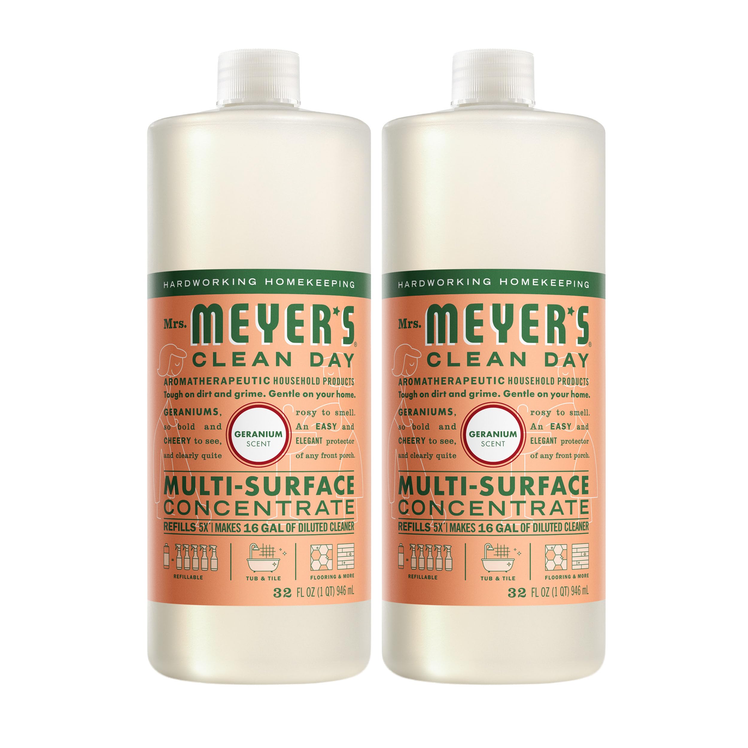 MRS. MEYER'S CLEAN DAY Multi-Surface Cleaner Concentrate, Use to Clean Floors, Tile, Counters, Geranium, 32 fl. oz - Pack of 2
