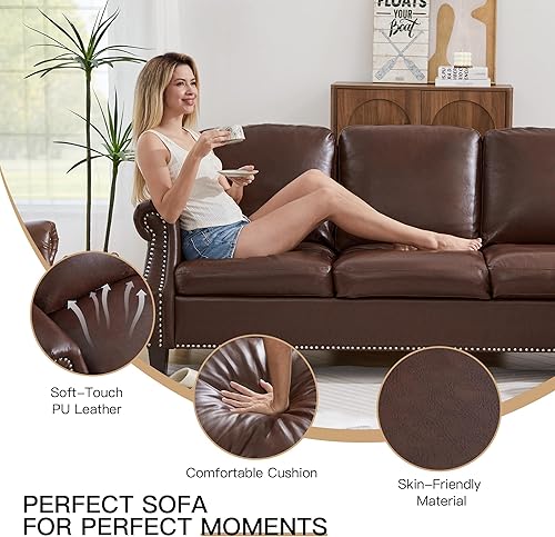 Miniatura 3 de AVZEAR Juego de sofá modular de 3 piezas, sofá de piel sintética, juego de sofá pequeño, sofás modernos de mediados de siglo con botón clásico