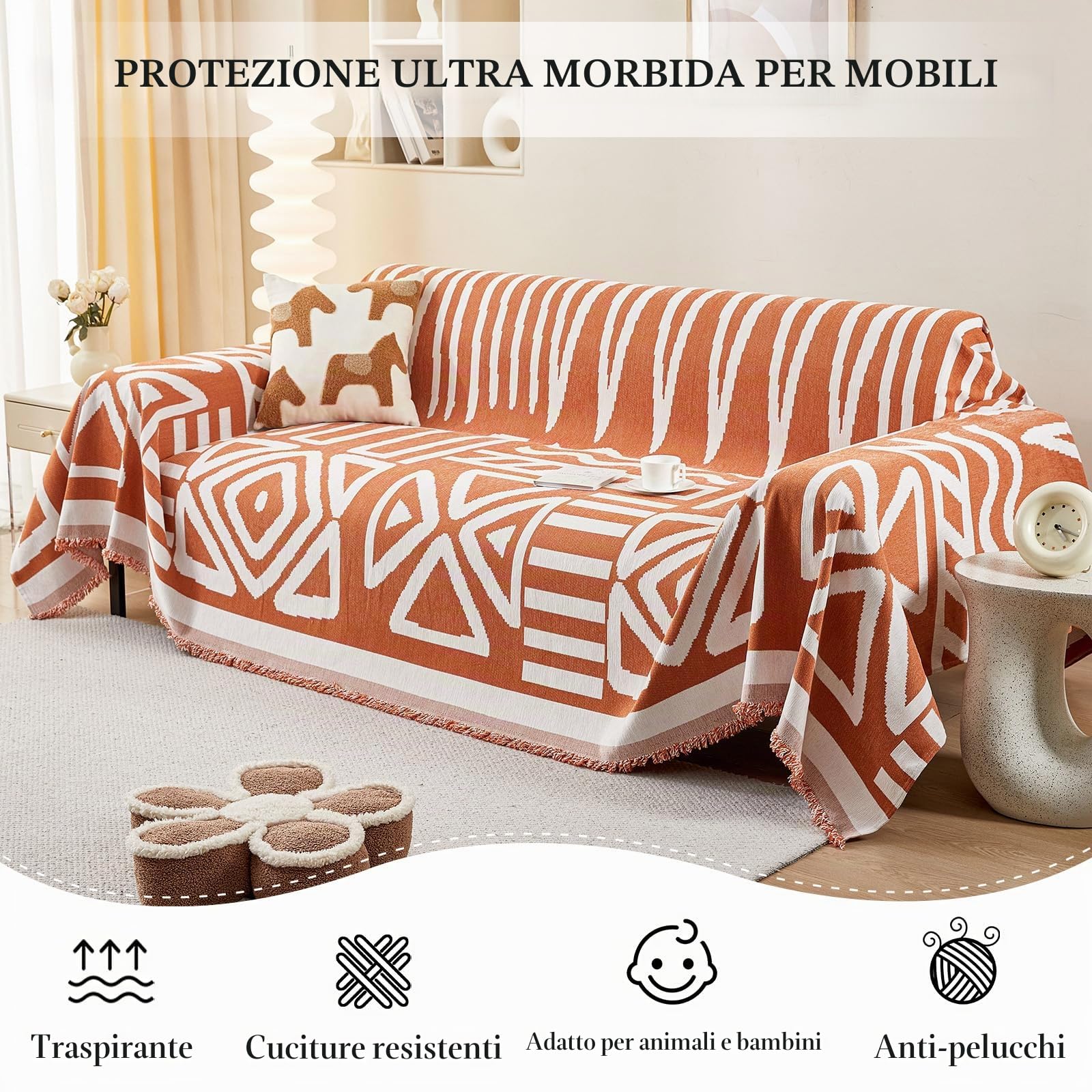 SHANNA Copridivano 2 3 4 Posti Mobili Protector, Ciniglia Copri Divano Antigraffio Gatto, Copridivani Lato AB disponibile, Pesante Inverno Copri Divani, Fodera Divano Antimacchia Lavabile Antiscivolo