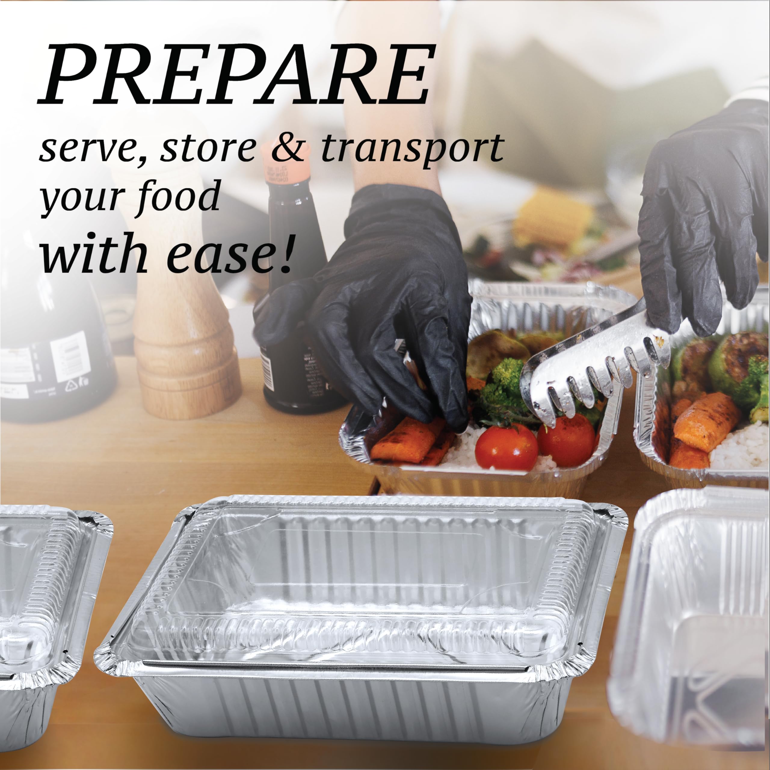 Spare Essentials Recipientes de aluminio de 2.2 libras con tapas de 8.5 x 6 pulgadas, sartenes desechables para llevar, hornear, congelar, almacenar alimentos, sartenes de aluminio, recipientes para