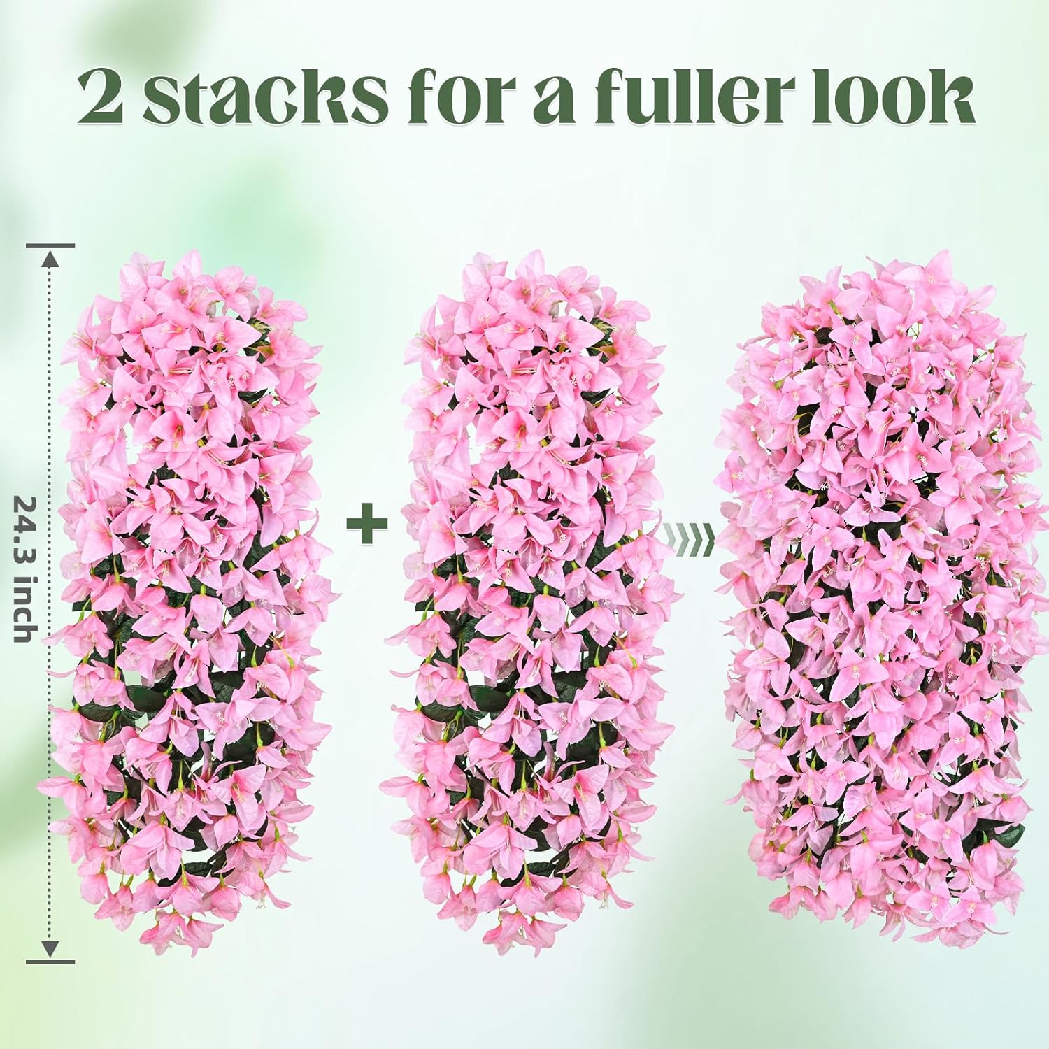 2 Pcs UV Resistant Artificial Flowers for Outdoors, Realistic Faux Silk Bougainvillea Flowers, Fake Hanging Plants for Porch Patio Balcony Decoration (Pink) - Image 3