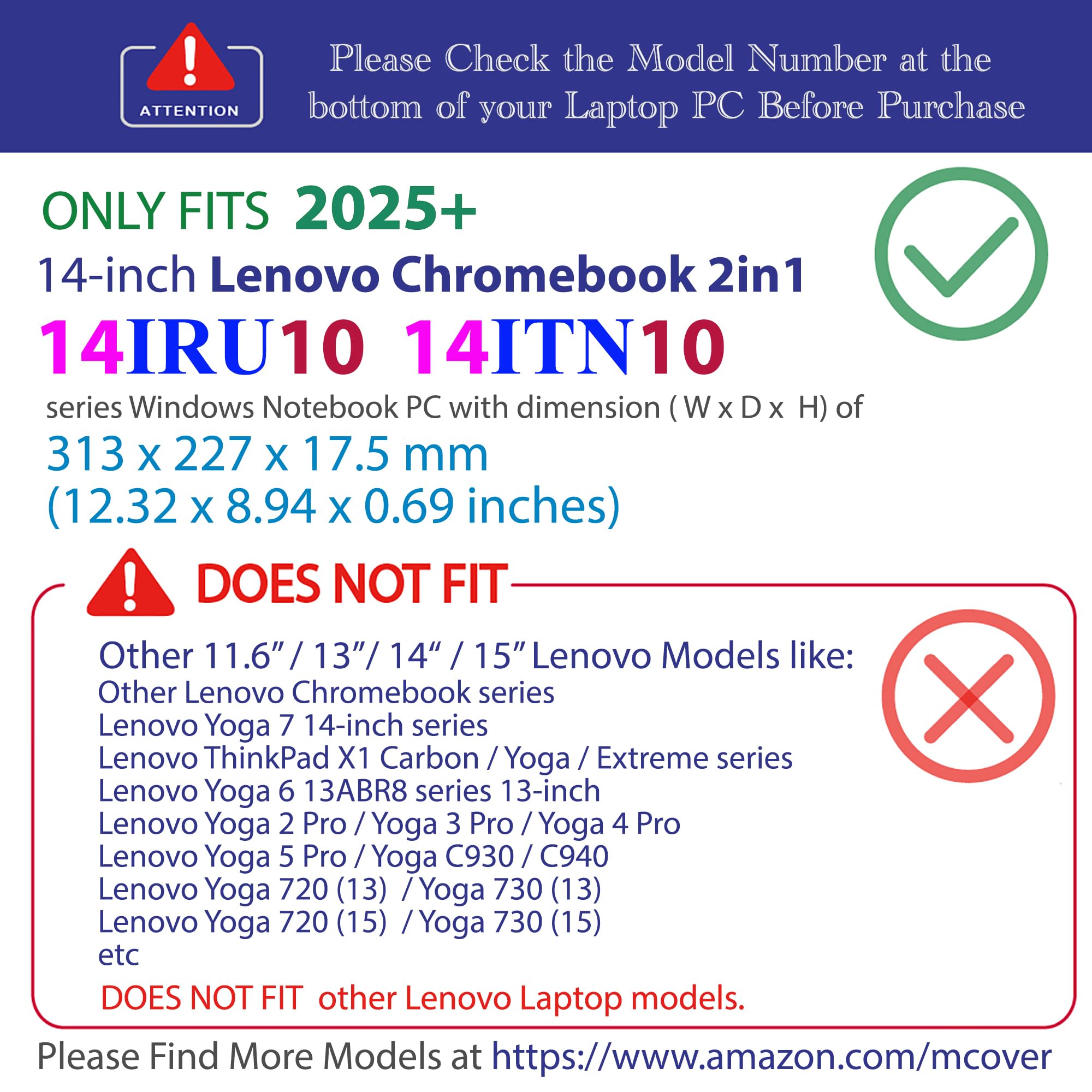 mCover Funda solo compatible con portátiles Lenovo Chrome 2 en 1 14IRU10 de 14 pulgadas 2025-2026 | Chromebook 14ITN10 (no compatible con otros modelos Lenovo), transparente
