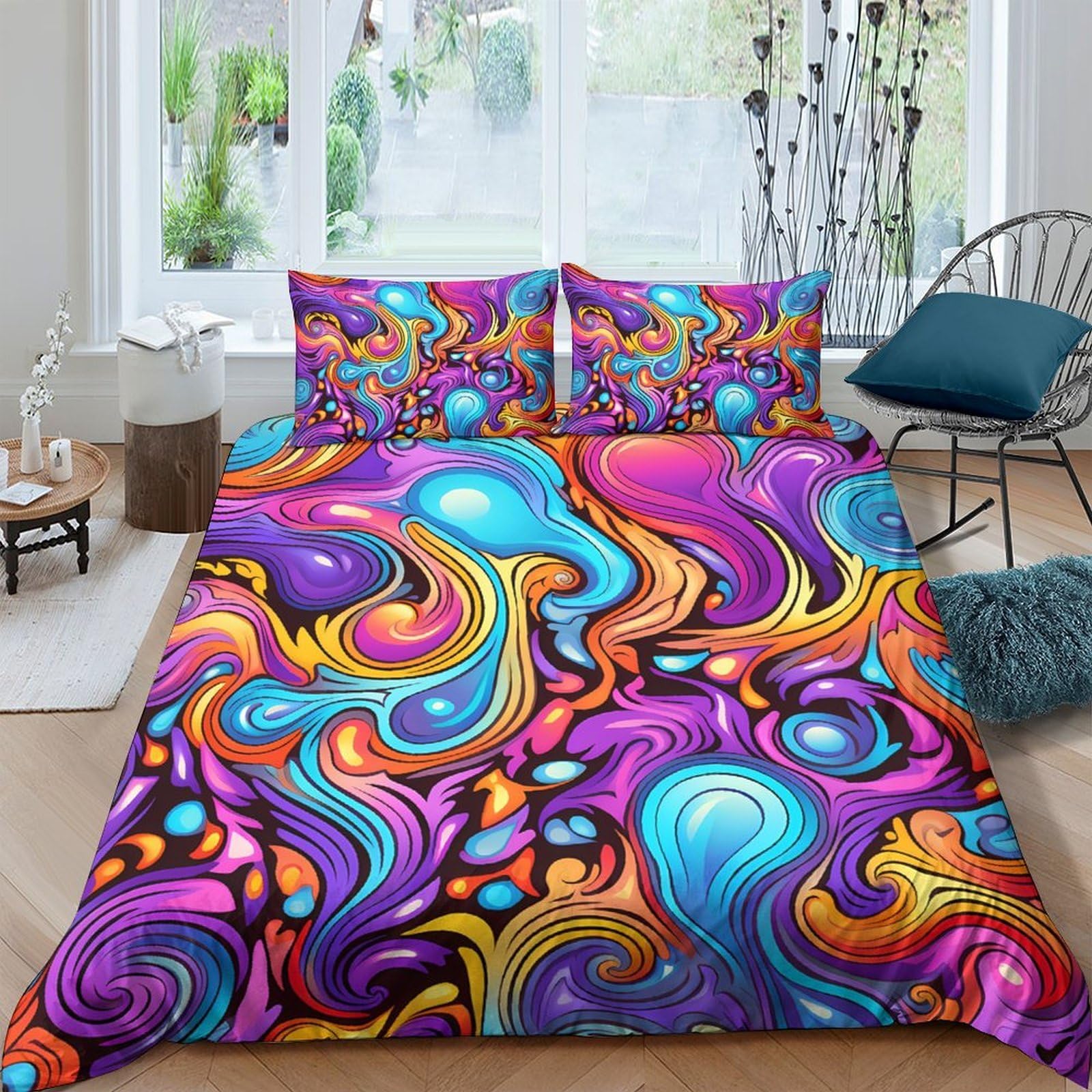 Ctjqhvkz Style-2 3D Printed Psychedelic Swirl Fitted Sheet Microfiber Vibrant Abstract Mattress Cover For Bedroom Dorm Machine Washable Single（135X200cm）