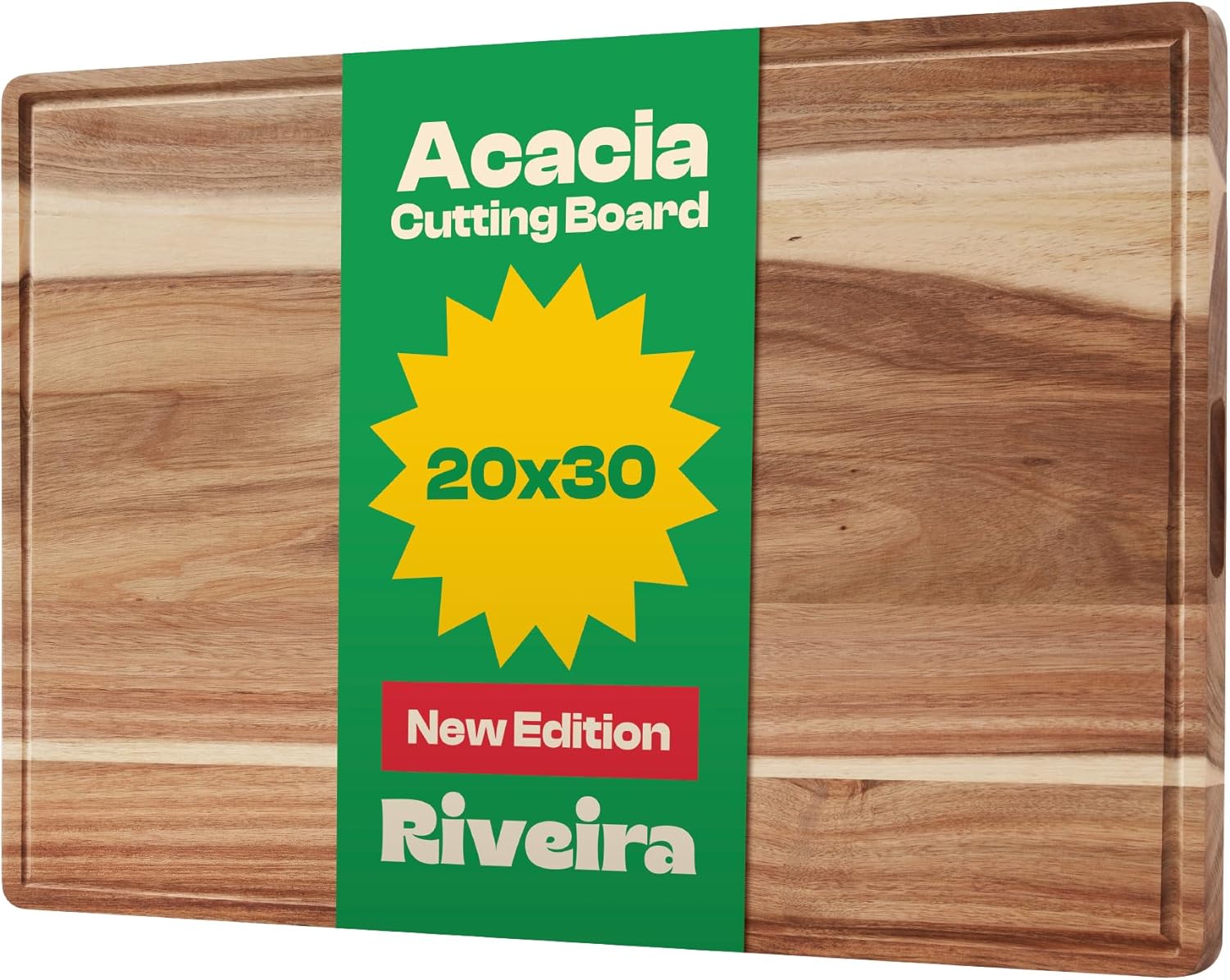 Riveira Acacia Wood Cutting Board  Gourmet Acacia Grandeur: 20 x 30 Wooden Cutting Board  Natural Wooden Cutting Boards For Kitchen Decorative  Innovative Juice Grooves Acacia Wooden Chopping Board