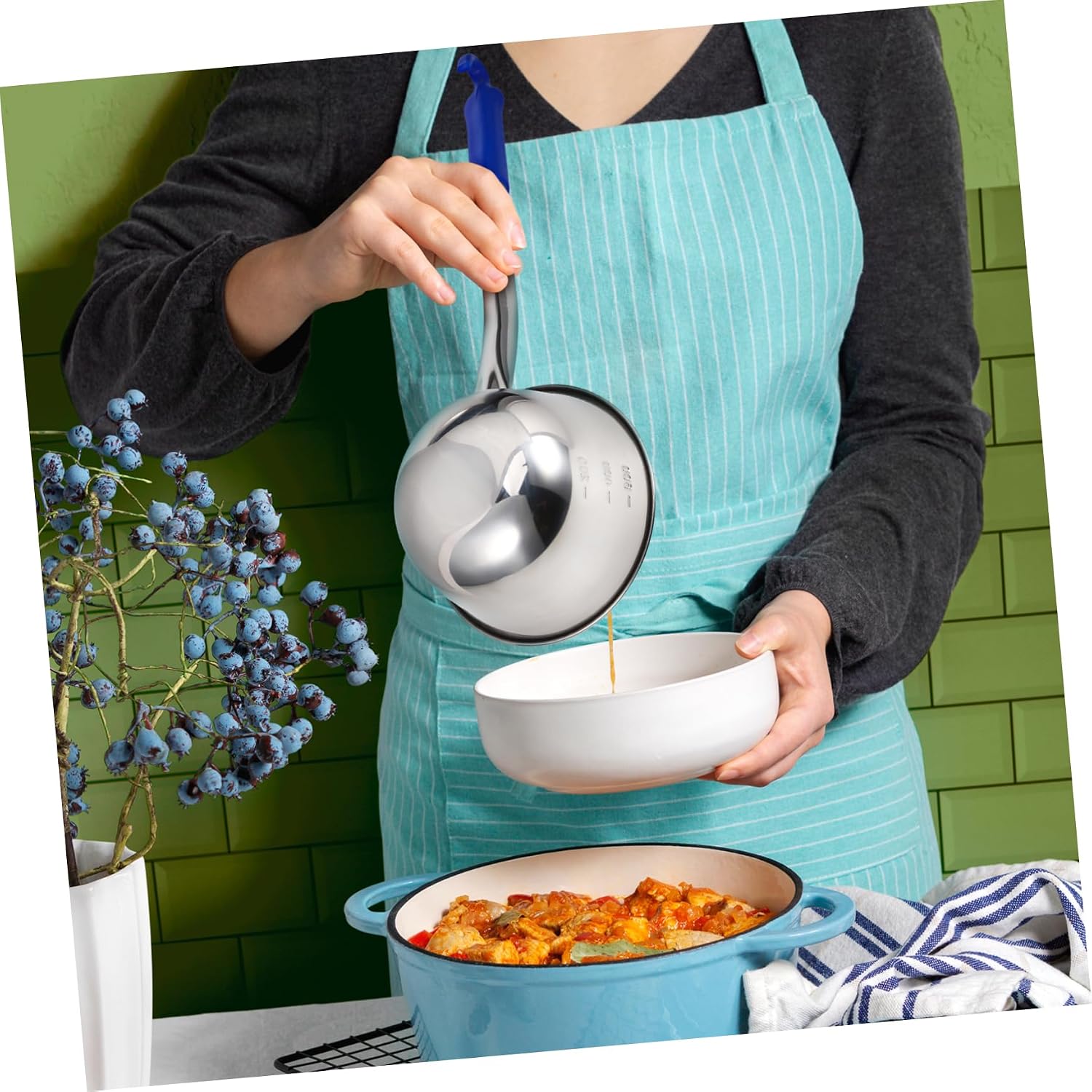 Ciieeo Long Handle Stainless Steel Ladle 600ml for Cooking and Serving