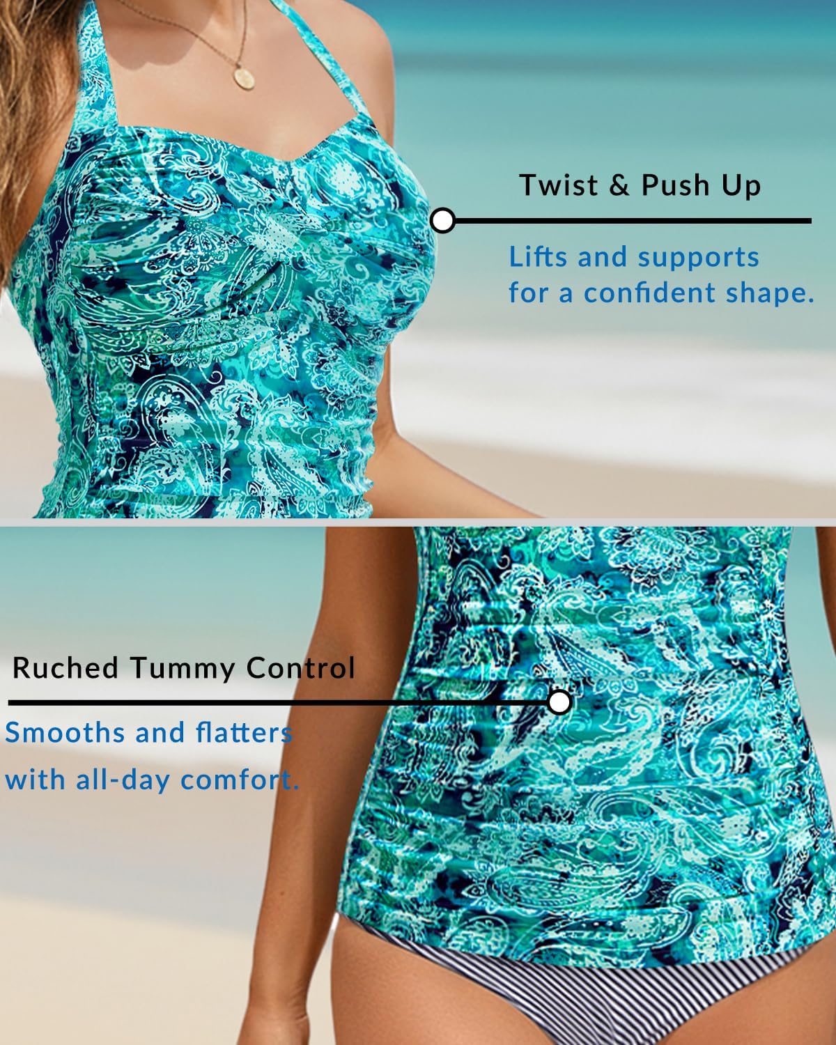 Women Tankini Bathing Suit Top - Halter Swim Tops Only Tummy Control No Bottom Swimwear