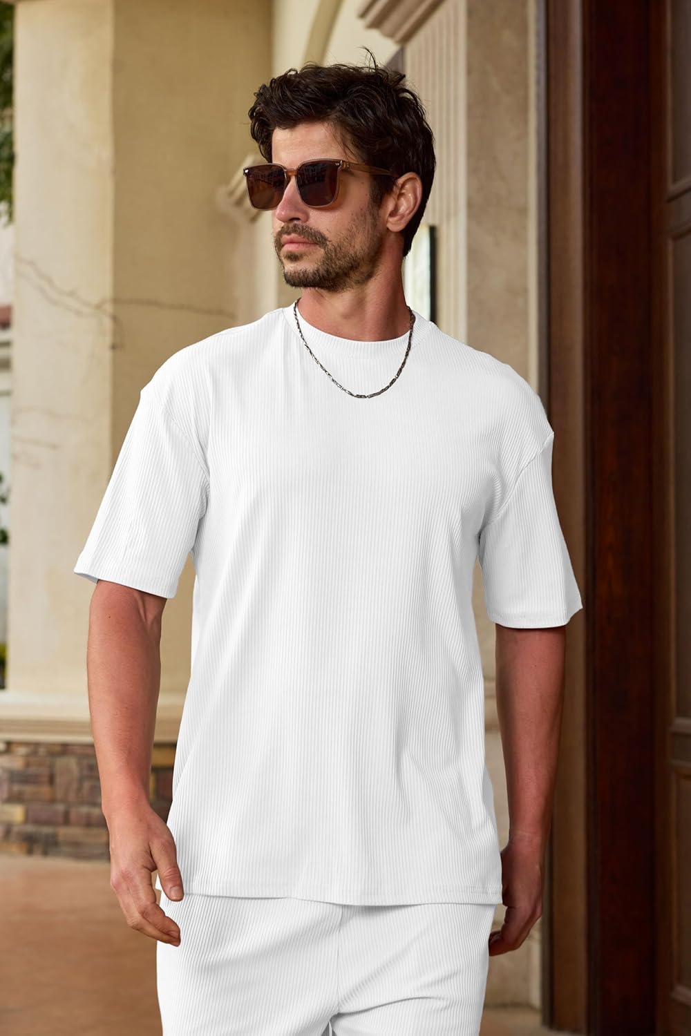 Lexiart Mens Casual 2 Piece Outfits-Short Sleeve Athletic Set Oversize T-Shirts Drawstring Tracksuit Set - Image 4