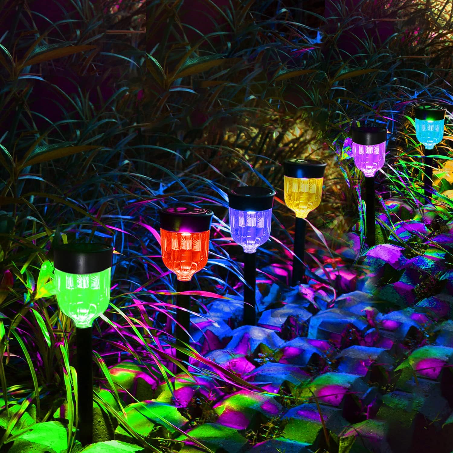Solar Pathway Lights Outdoor, Solar Garden Lights Color Changing Solar Landscape Lighting Weatherproof Auto On/Off for Lawn Patio Yard Walkway Sidewalk Driveway, 6 Pack