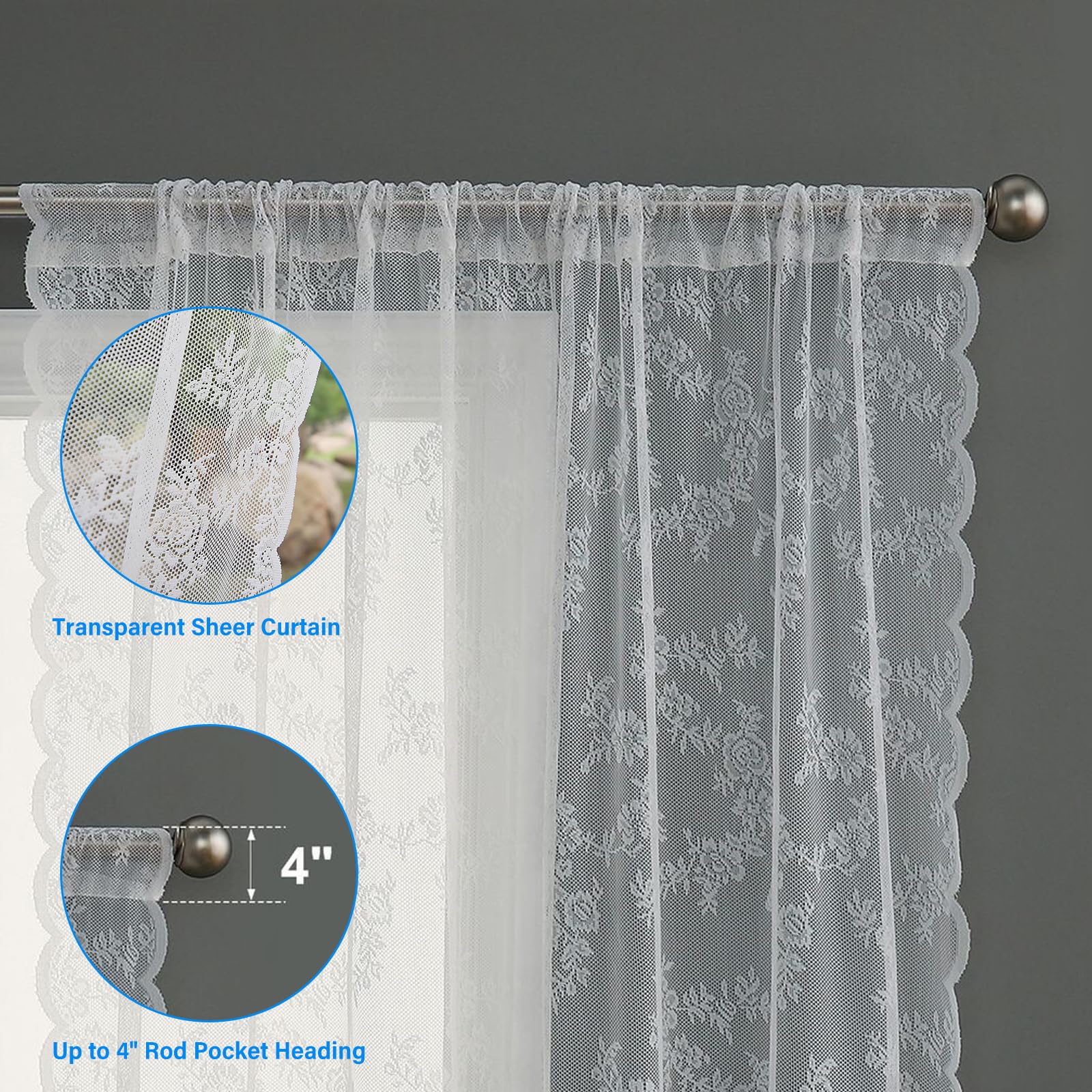 Tenda Corta Ricamata In Pizzo Bianco, Stile Moderno. Misura 160x150 Cm (larghezza X Altezza). Ideale Per Cucina O Bistrot. - 4