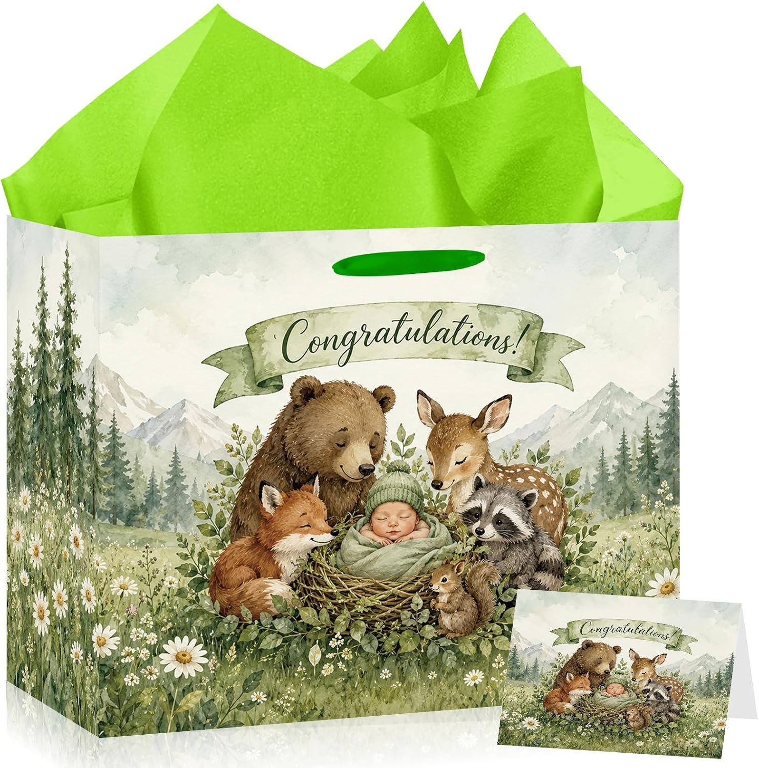 Hkshaoda Woodland Animal Baby Shower Party Bag with Tissue Paper and Card