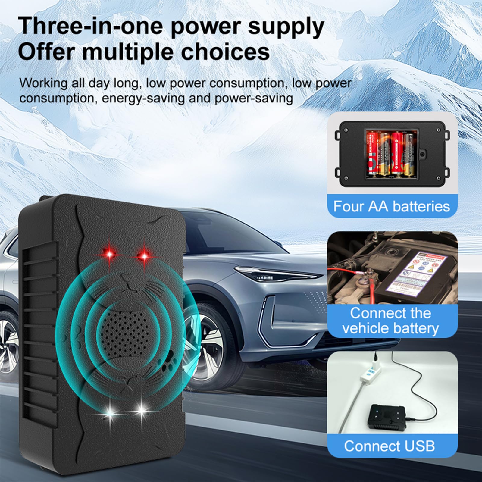 Marderschreck Auto Batteriebetrieben, Marderabwehr Ultraschall mit LED Blitzlichter Anti Gewöhnungseffekt, Marderschutz mit 12V Autobatteriekabel & USB Effektiver für Haus, Dachboden, Garten, KFZ
