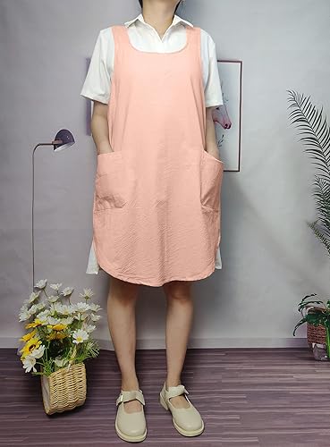 Miniatura 6 de Delantales de algodón con espalda cruzada, color sólido, para cocina, jardín, para mujeres y niñas con bolsillos