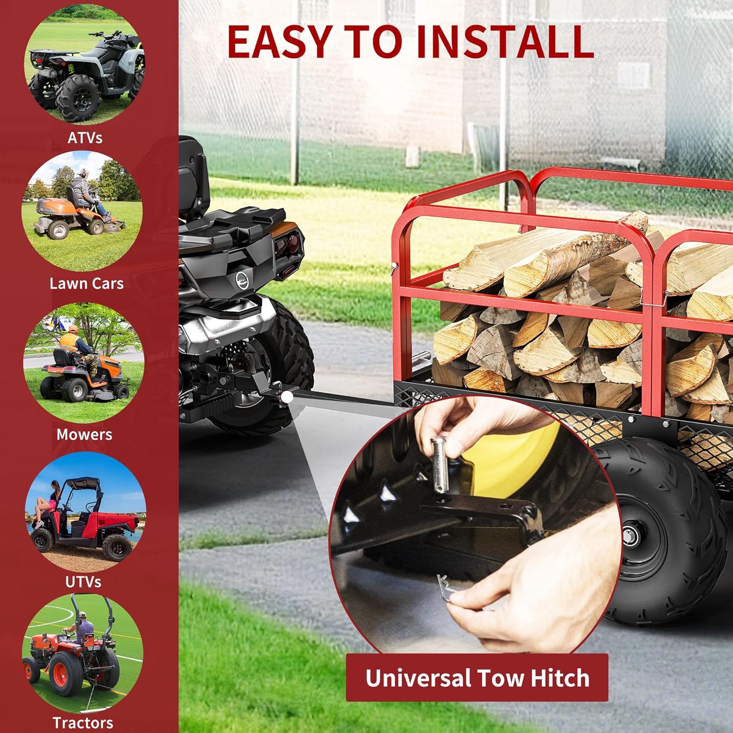 YITAMOTOR 22 Cu.Ft. ATV Dump Trailer, Heavy Duty Tow Behind Dump Cart, 1700lbs Capacity Study Yard Garden Trailer for Pull Behind Lawn Mower Trailer, Alloy Steel Mesh Bed & 25" Height Guardrail