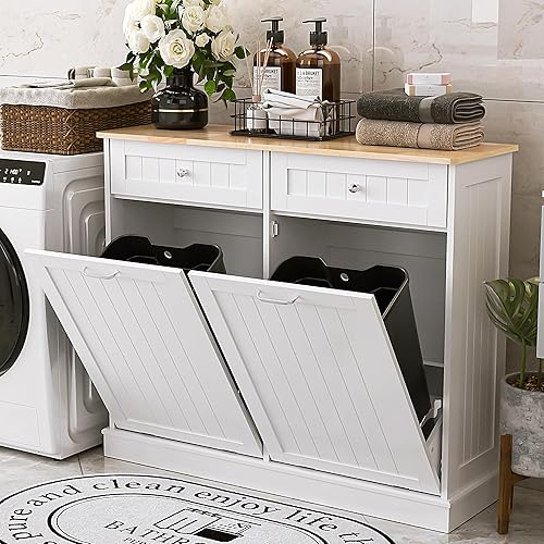 Miniatura 3 de Spurgehom Armario de basura de doble inclinación para cocina, papeleras de cocina, cesto de la ropa sucia, armario de basura extraíble, papelera de