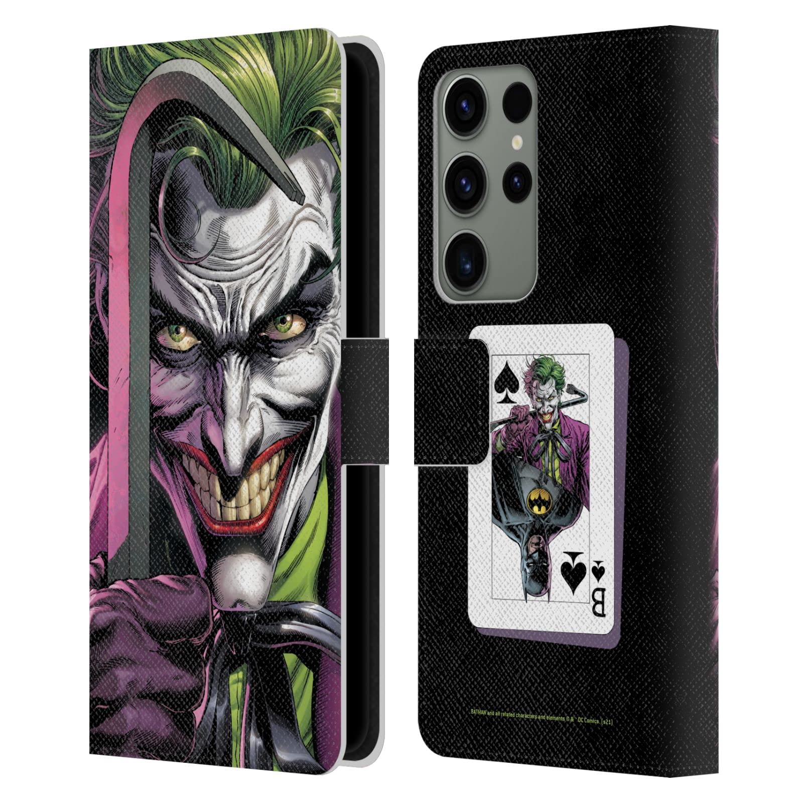 Head Case Designs Officially Licensed Batman DC Comics The Clown Three Jokers Leather Book Wallet Case Cover Compatible With Samsung Galaxy S23 Ultra 5G