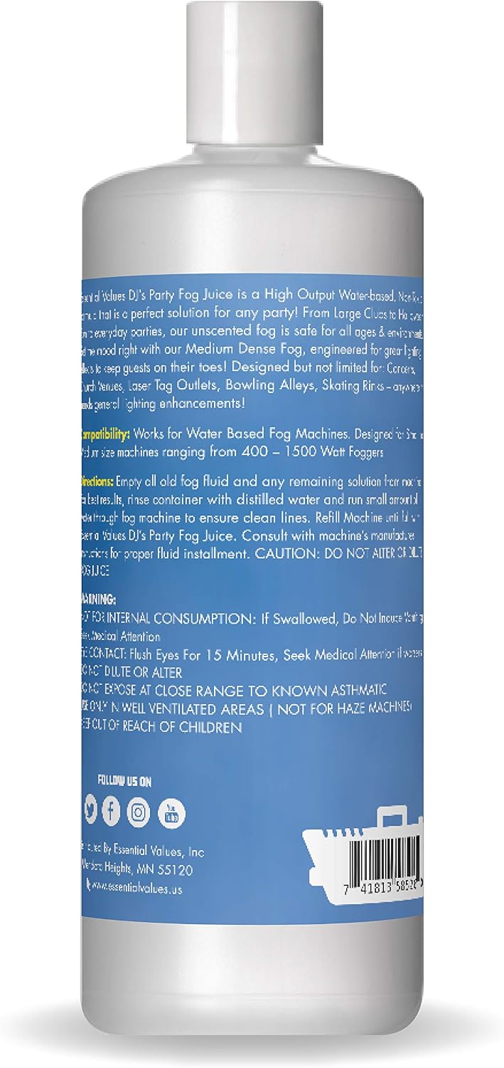 Fog Juice - Fog Machine Fluid | Medium Density (32 FL OZ / 1 Quart), MADE IN USA – Perfect for 400 Watt to 1500 Fog Machines, Produces Long Lasting Medium Density Fog for Water Based Foggers