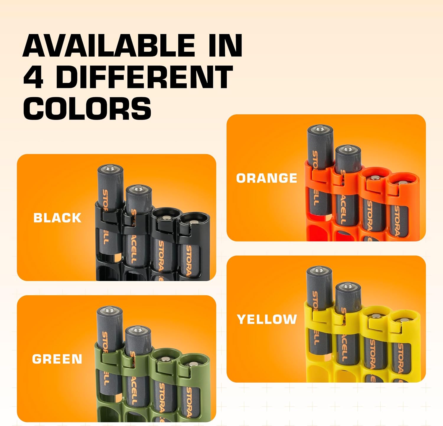 AA Battery Storage Caddy by Storacell (2 Pack), Yellow, Holds 4 Batteries (Not Included)
