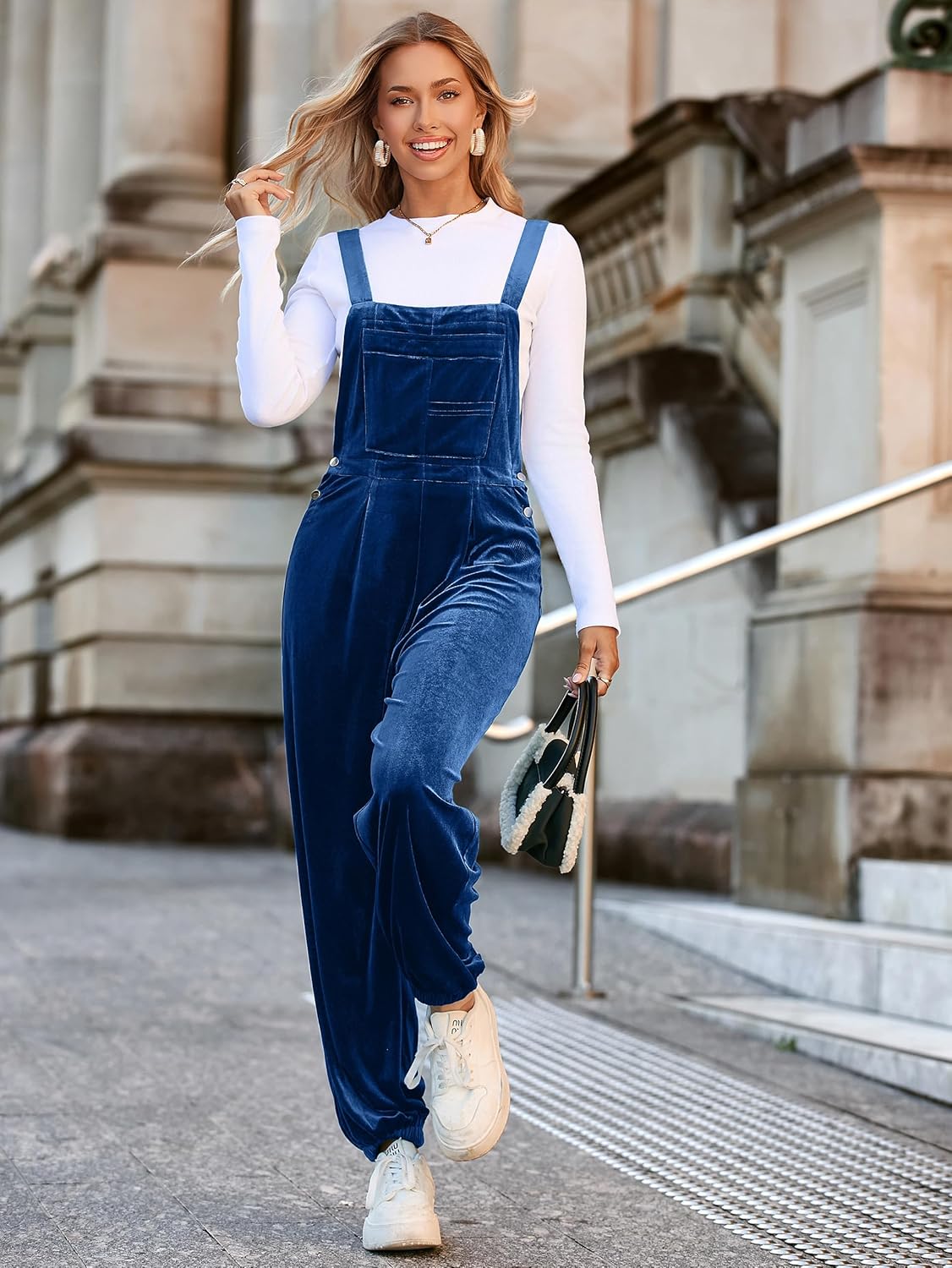 Simplee Womens Velvet Overalls Dressy Casual Loose Fit Sleeveless Adjustable Straps Bib Overall Jumpsuit Fall Outfits - Image 5