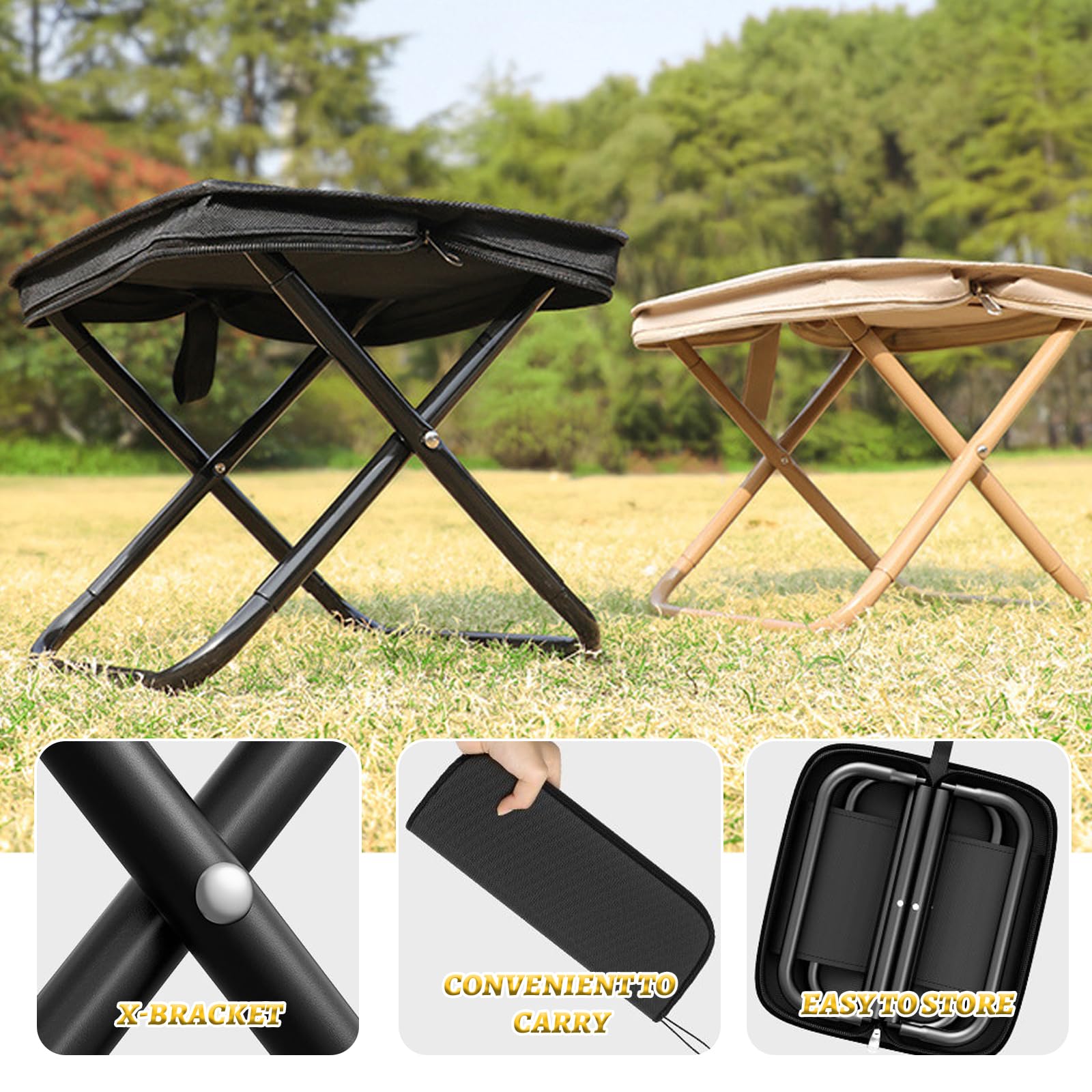 Tabouret De Camping Pliable Ultra Compact - Acier Inox 304, Toile 420D, Sac Inclus - Neuf