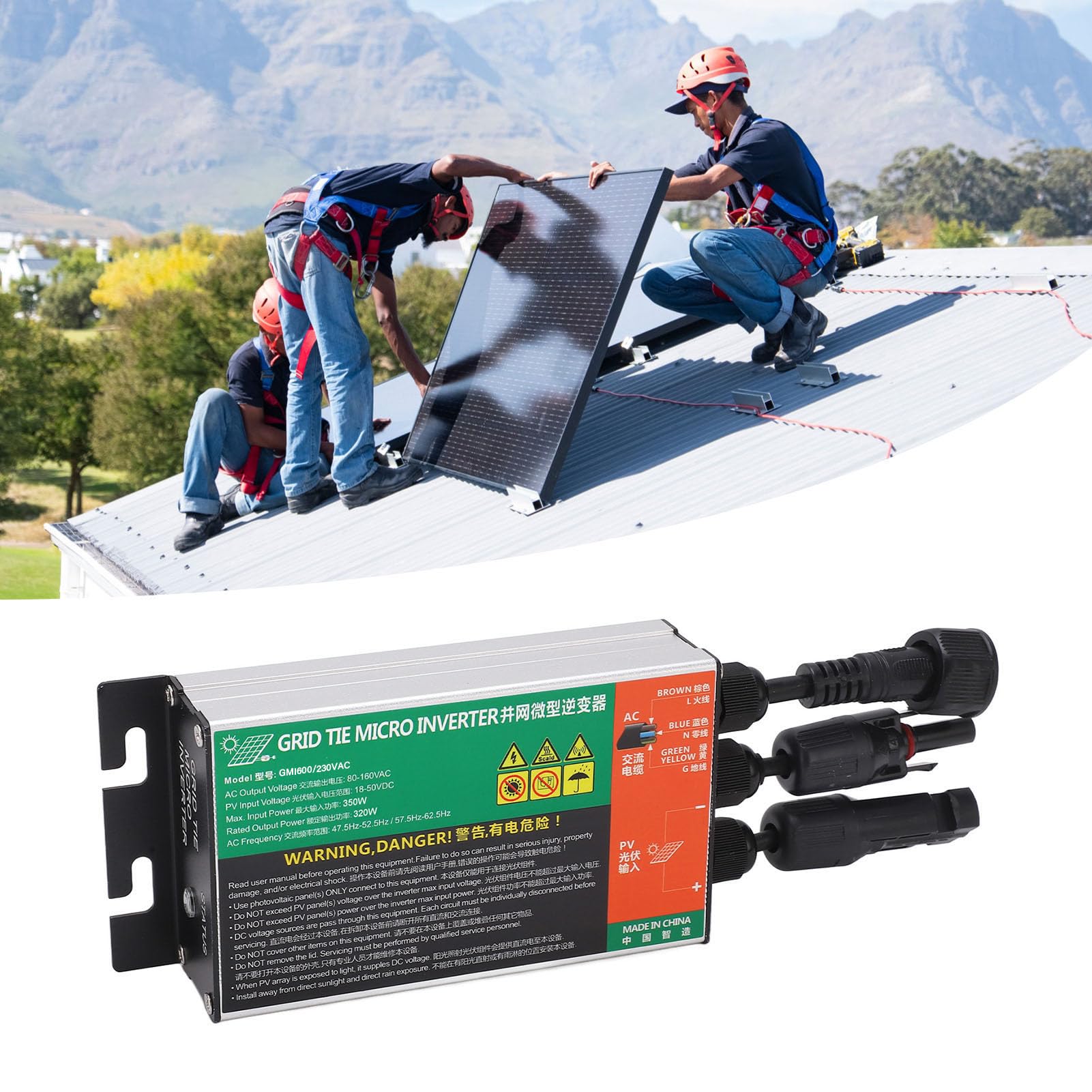 Tnfeeon Inverter per Collegamento Alla Rete, Inverter Solare a Onda Sinusoidale Pura da 600 W CA 220 V con Protezione di Tensione e Controllo Intelligente della Temperatura per Trifase per Giardino