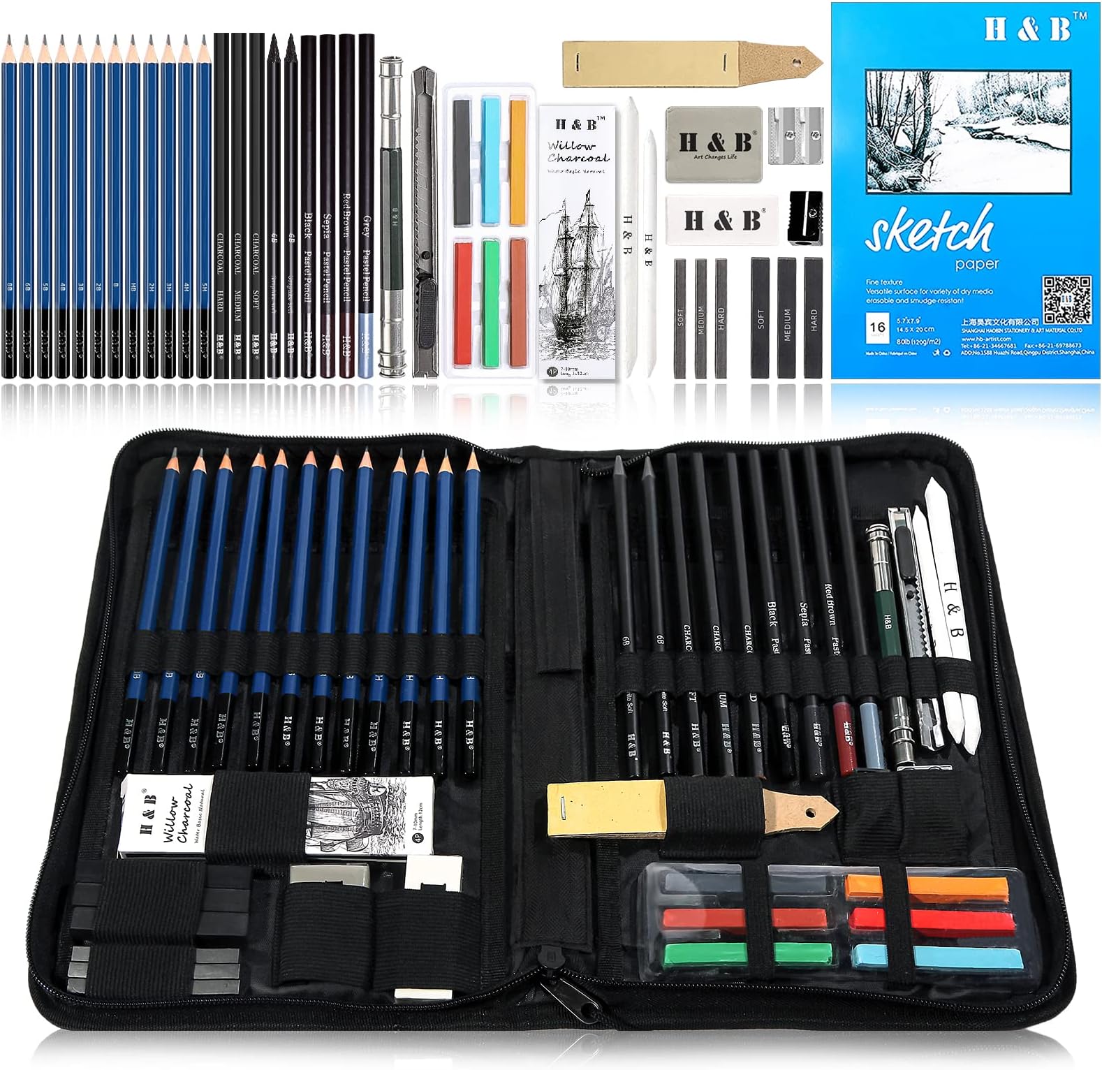 48 Professional Sketching Pencils and Drawing Kits