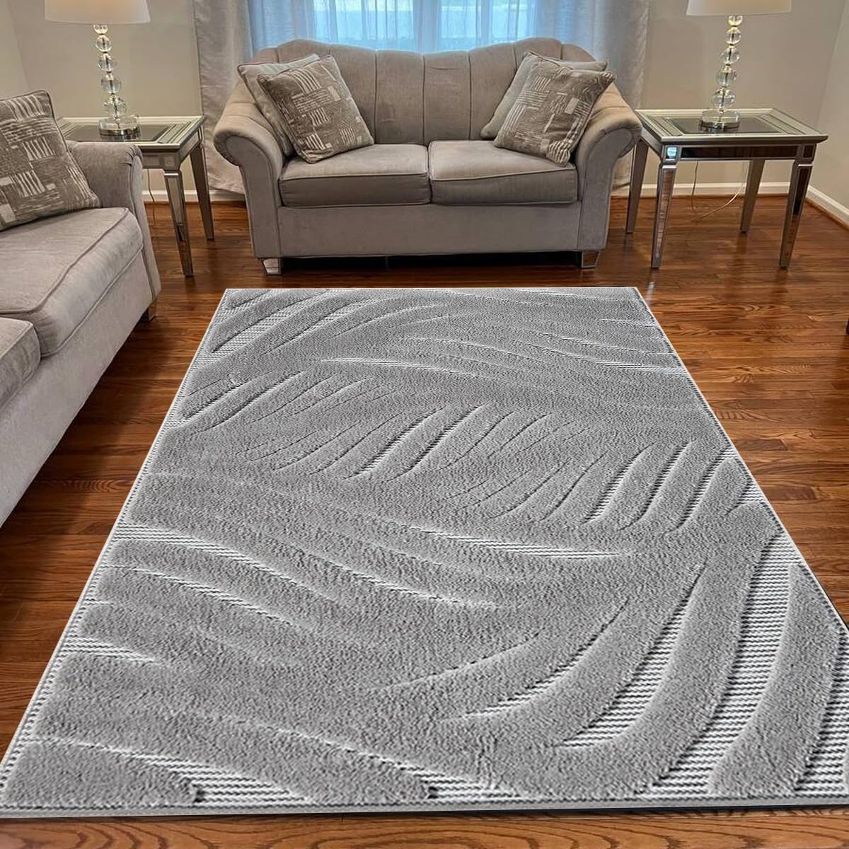 Rugs Inn Comfy Rug for Bedroom Dining Room Kitchen Rugs - Super Soft Dense Pile Heavy Weight Non Slip Washable Rug Indoor Use (Des2 Grey, 120 x 170 cm)