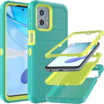 for Moto G 5G 2023 Case No Screen Protector with Drop Proof 3-Layer Durable Cover/Shockproof Armor Drop Protection Solid Rubber Case for Motorola Moto G 5G 2023-Light Blue/Yellow