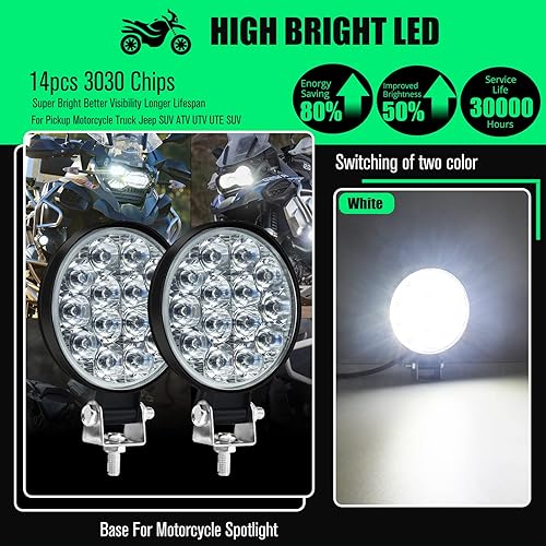 Miniatura 2 de 2 luces redondas todoterreno de 3.4 pulgadas, 14 LED de 17 W 3400 lúmenes, luz de trabajo LED blanca con kit de interruptor para