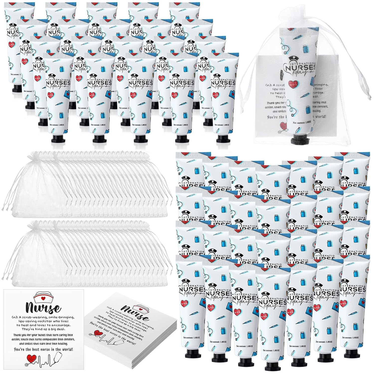 96 Pcs/48 Sets Nurse Week Gifts Bulk 2026 Nurse Appreciation Gifts Nursing Hand Cream with Cards Travel Size Hands Lotion for Nursing Graduation Nurses Week Gift (White)