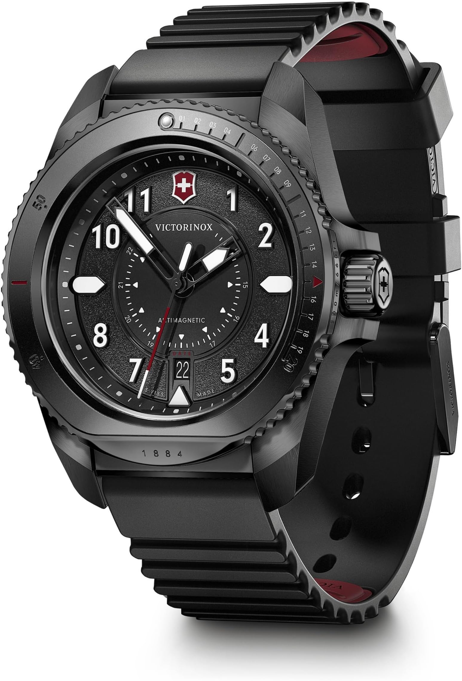 Rubber Journey 1884, Swiss Made Men's Analog Watch, Black Dial, 43 Mm, Water Resistant Up To 200 M, Quartz Movement, Stainless Steel Case, Wrist Watch For Men | 241982, Band Color:Black