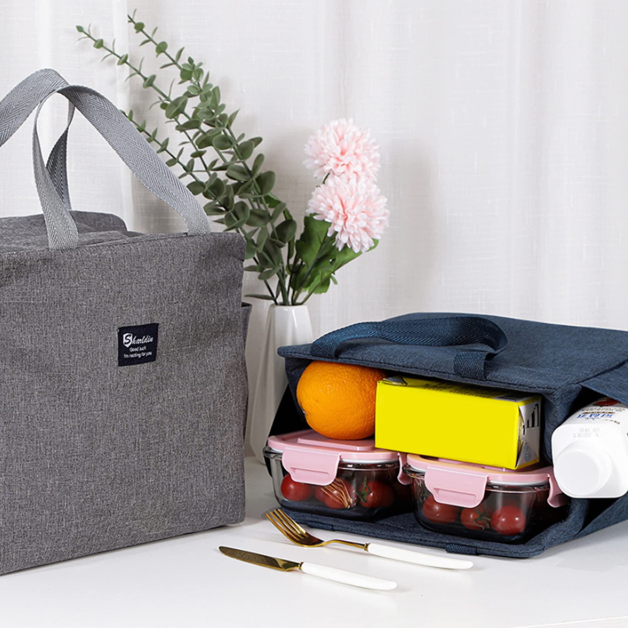 MUNTE 2 Pezzi Borsa Termica Porta Pranzo, Borsa Frigo Piccola Pranzo Ufficio, Borse Termiche Porta Pranzo con Foglio di Alluminio Isolante Termico, per Lavoro, Scuola, Picnic (Grigio e Nero
