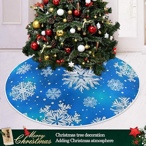 Miniatura 6 de Falda de árbol de Navidad con copos de nieve azules de invierno, faldas de árbol de Navidad, tapete pequeño para invierno, temporada de vacaciones,