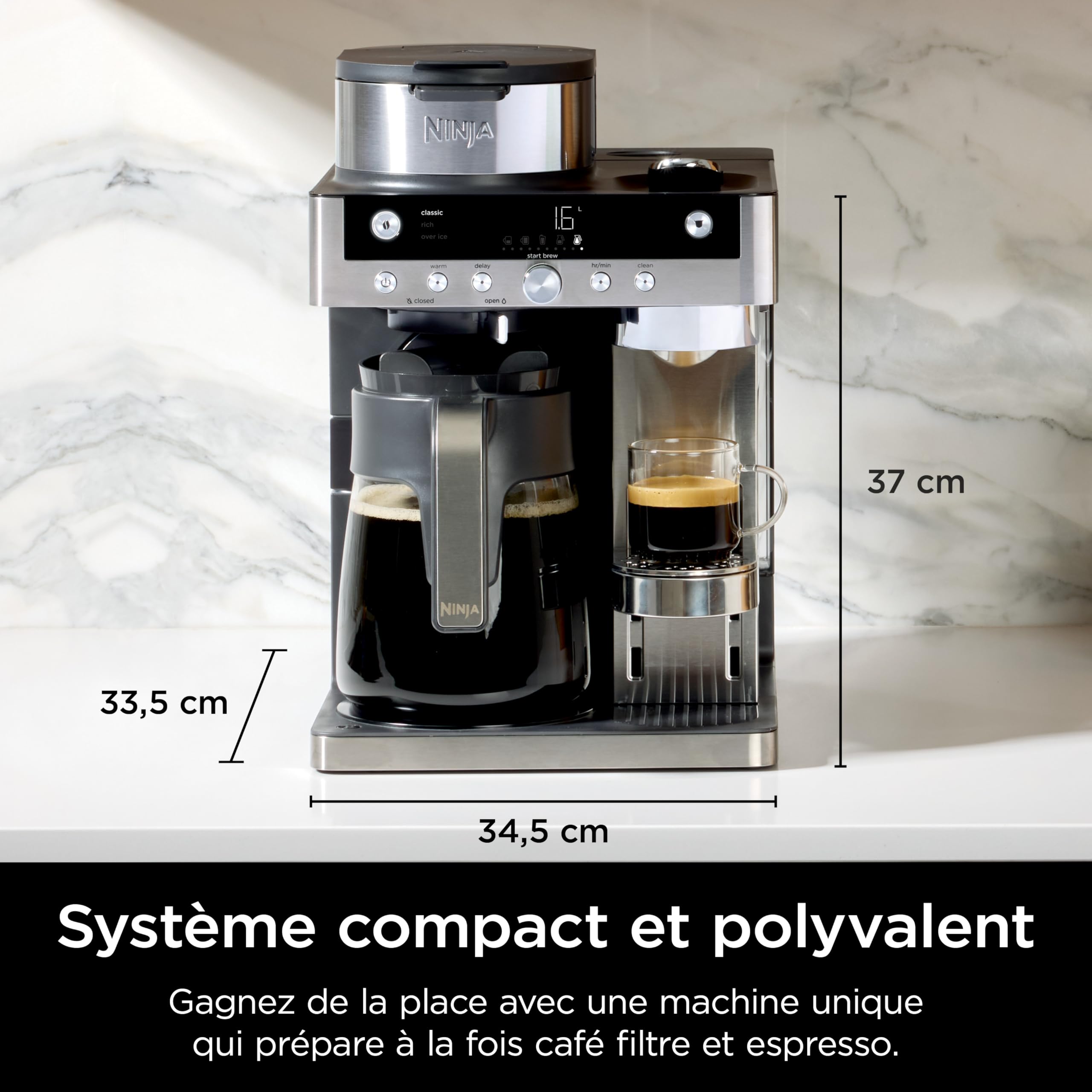 Ninja Prestige Machine à café filtre et capsules 2-en-1 Ninja Prestige avec buse à lait intégrée, pour réaliser lattes, cafés glacés et flat whites, Noir CFN802EU