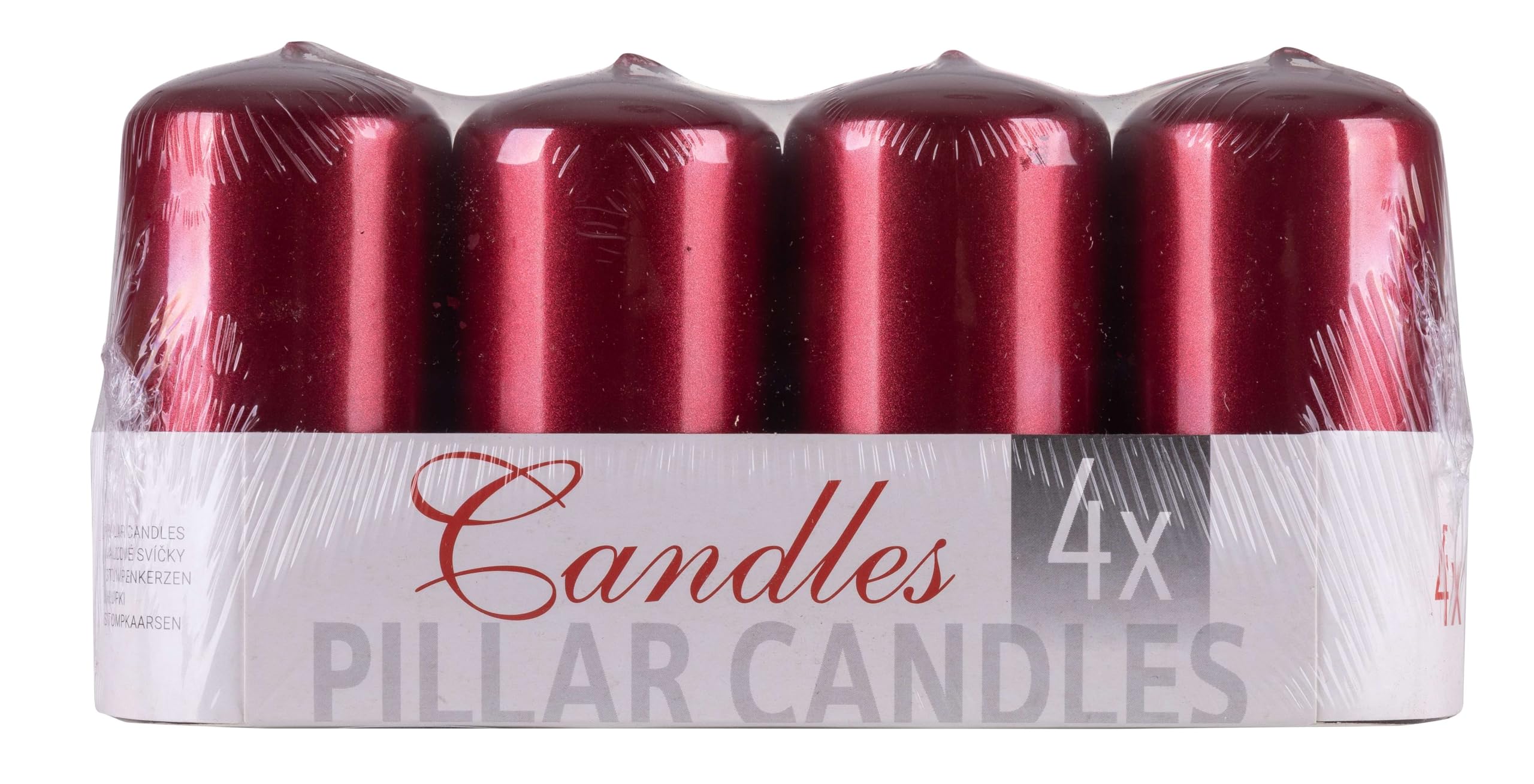Donau Home Red Set Of Candle Pillar Standard Varnish/Paraffin Candle 50 X 100 Mm / 4 Pieces/ Metallic Gloss/Table Candles For Decoration/Decorative Candles