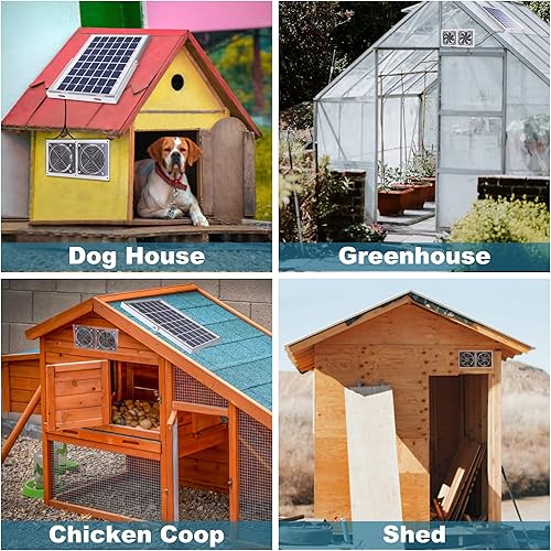 Miniatura 4 de SOLPERK Ventilador solar para invernadero, ventilador solar de 10 W para gallinero, ventilador de escape solar impermeable para cobertizo con cable