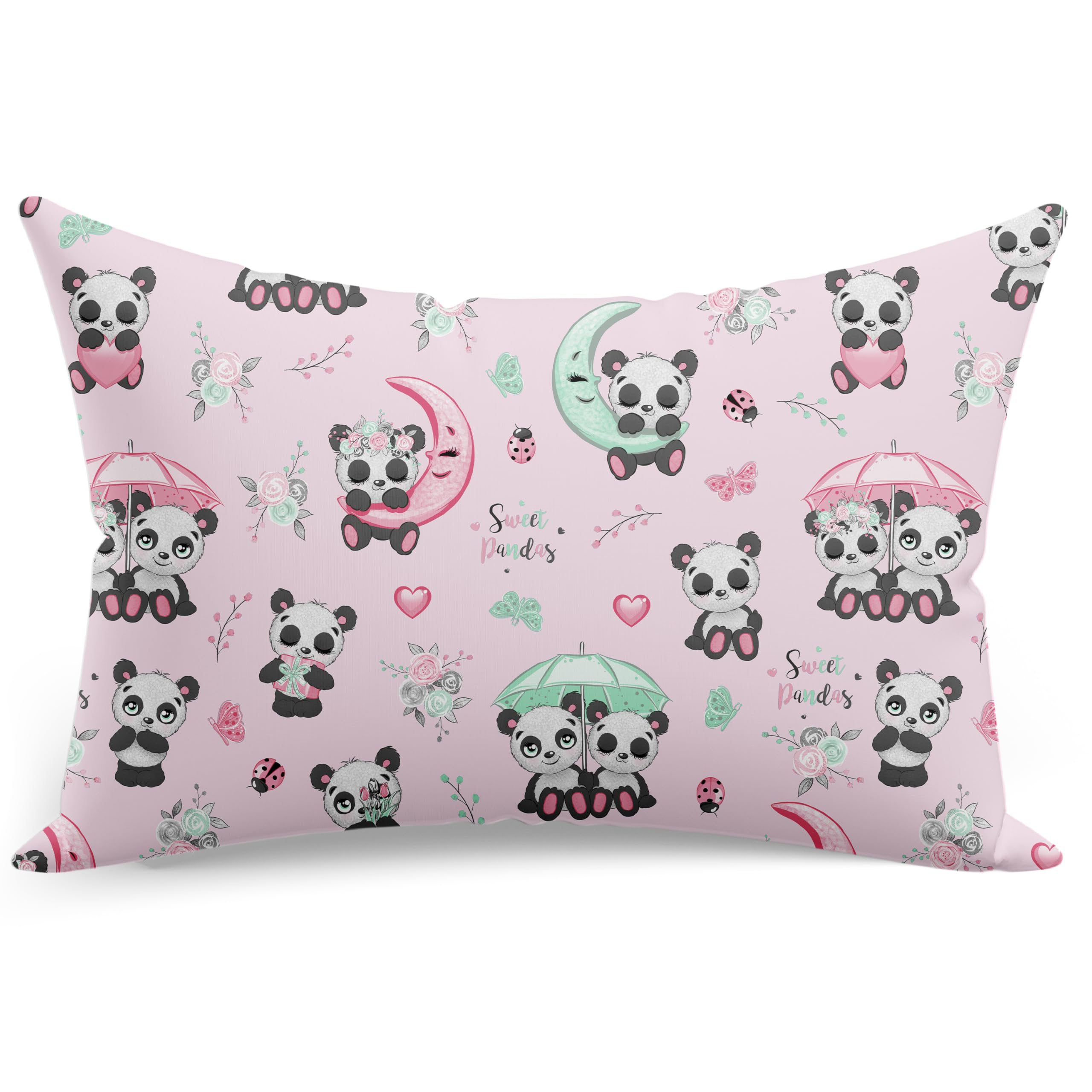 PinkZebra 40 x 80 cm Funda de almohada infantil, funda de almohada 100% algodón, funda de almohada con certificado Öko-Tex Standard 100, fundas infantiles con cremallera, oso panda rosa