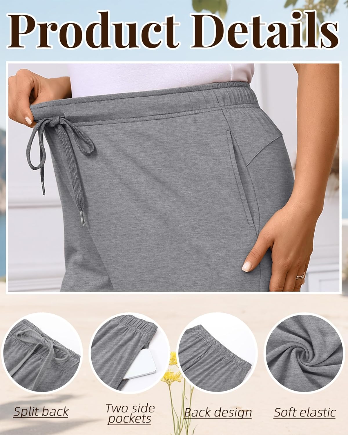 3 Pack Women's Plus Size Capris Loose Fit Wide Leg Yoga Cropped Pants Lounge Workout Sweatpant with Pockets - Image 3