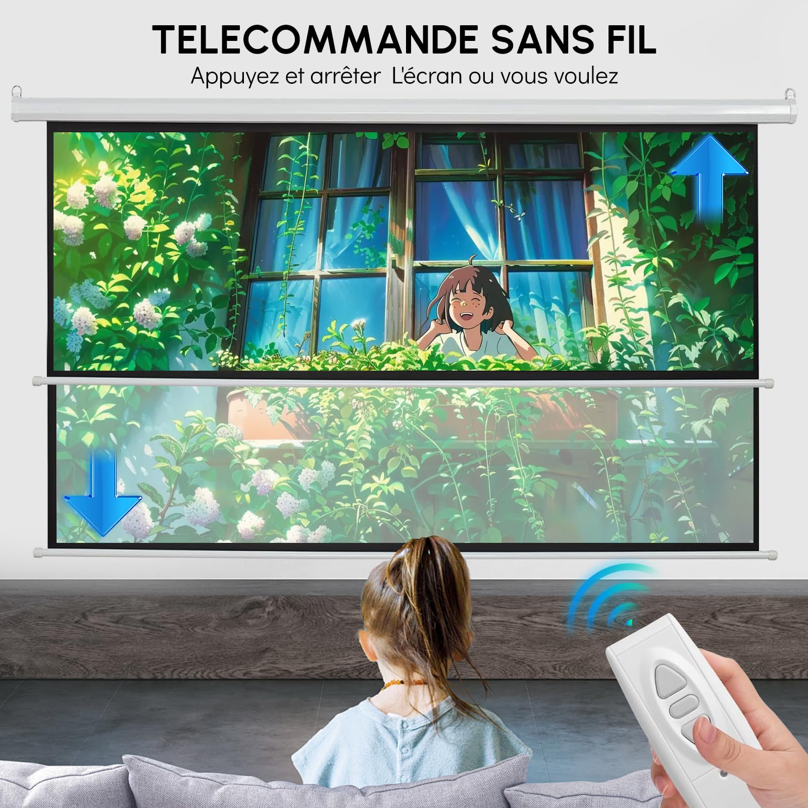 Fabulcozy Écran de Projection motorisé écran projecteur électrique 120 Pouces Fixation Mur ou Plafond Automatique pour Home Cinéma et Entreprise Formats 16:9