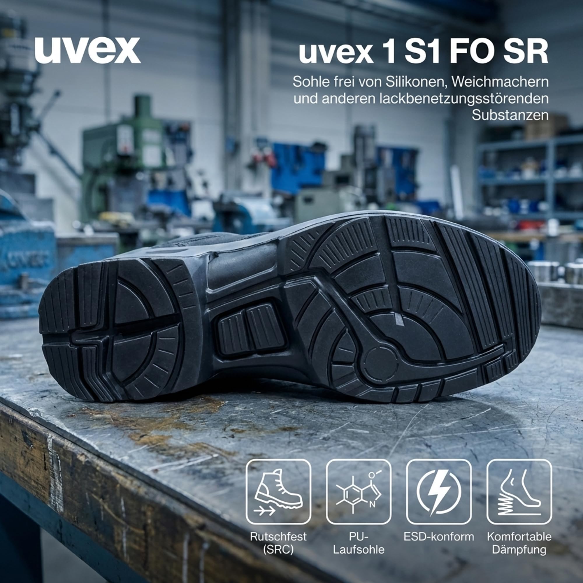Uvex 1 Duo S1 gelochter Halbschuh - Sicherheitsschuh für leichte Bereiche - sportlich, leicht & flexibel