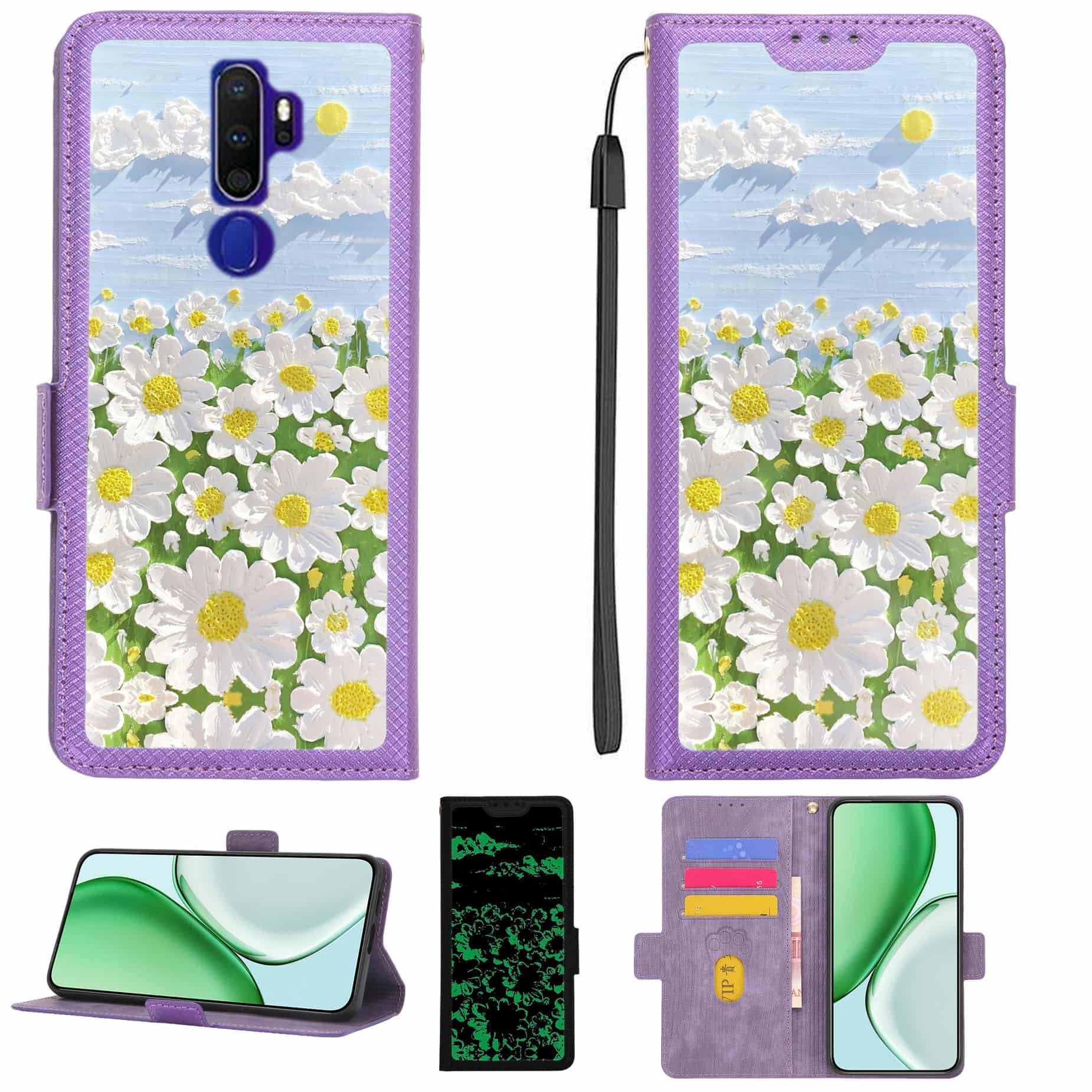 Case Compatible for Oppo A9 2020 Phone Case Flip Cover [with Tempered Glass Screen Protector][RFID Blocking][Luminous Effect] LPT-CJ