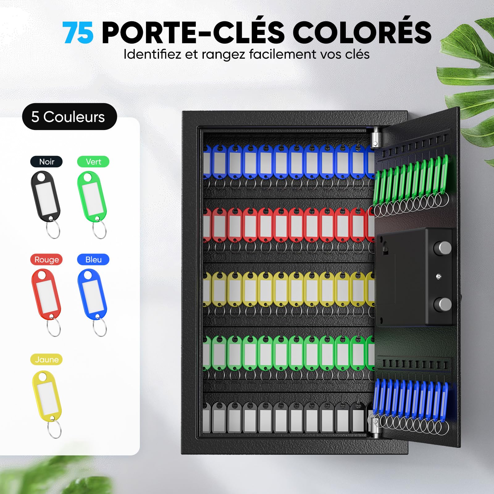 73 Positions Armoire à Clés avec Combinaison et Serrure à Clé Réinitialisabl, Boîte à Clés Murale pour Bureau, Maison, Commerce