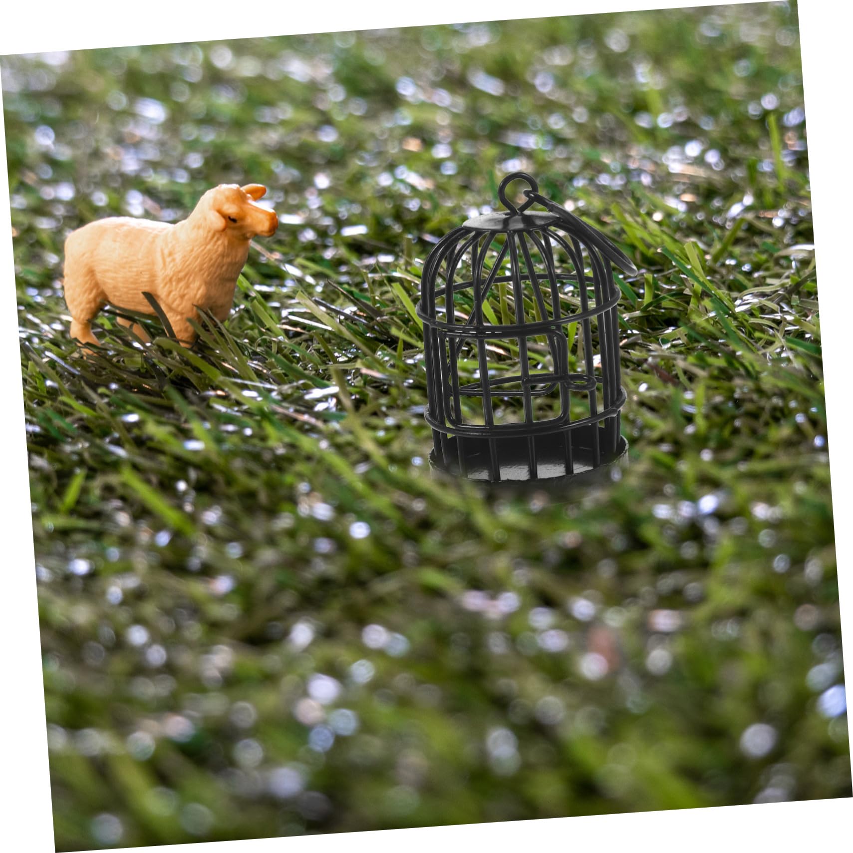 Miniatura Casa Delle Bambole Fatta A Mano &ndash; Quadro Con Gabbia Uccellini (Stile Tela)