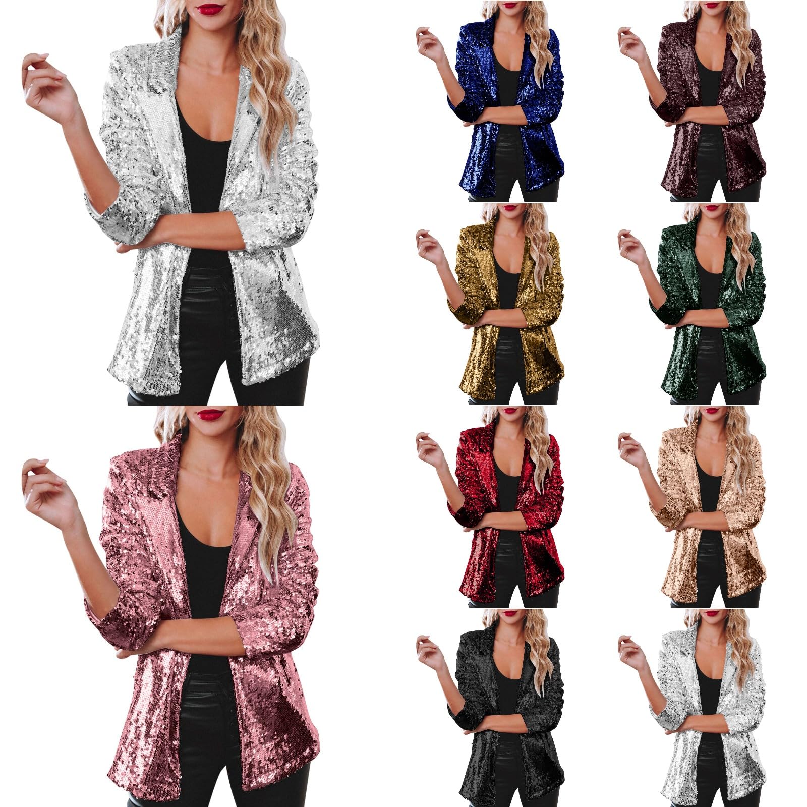 Glitzer Blazer Damen Pailletten Jacke Langarm Revers Elegant Pailletten Blazer Faschingskostüme Damen Festliche Outerwear 80er Jahre Neon Party Glänzend Mäntel für Karneval Silvester