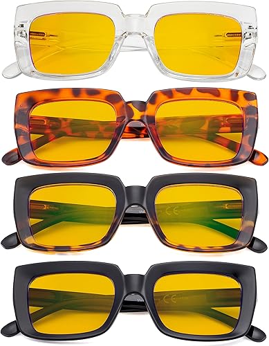 Miniatura 3 de Eyekepper Paquete de 4 lentes de lectura con bloqueo de luz azul, cuadrados de gran tamaño, para lectura de computadora, teñido ámbar, +1.00