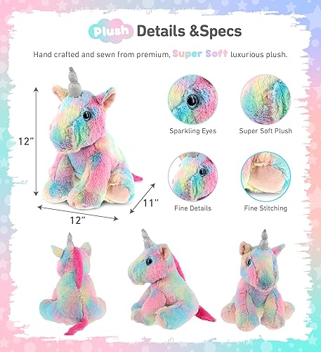 Miniatura 3 de DolliBu Animal de peluche de unicornio – Unicornio arcoíris suave y flexible, adorable juguete de peluche para jugar, lindo regalo para niños y