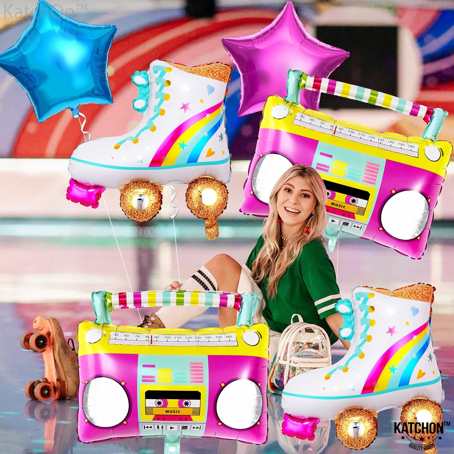 KatchOn, Roller Skate Balloons Set - 22 Inch, Pack of 8 | Retro Boombox Balloon, Skating Party Supplies for 90s Party Decorations