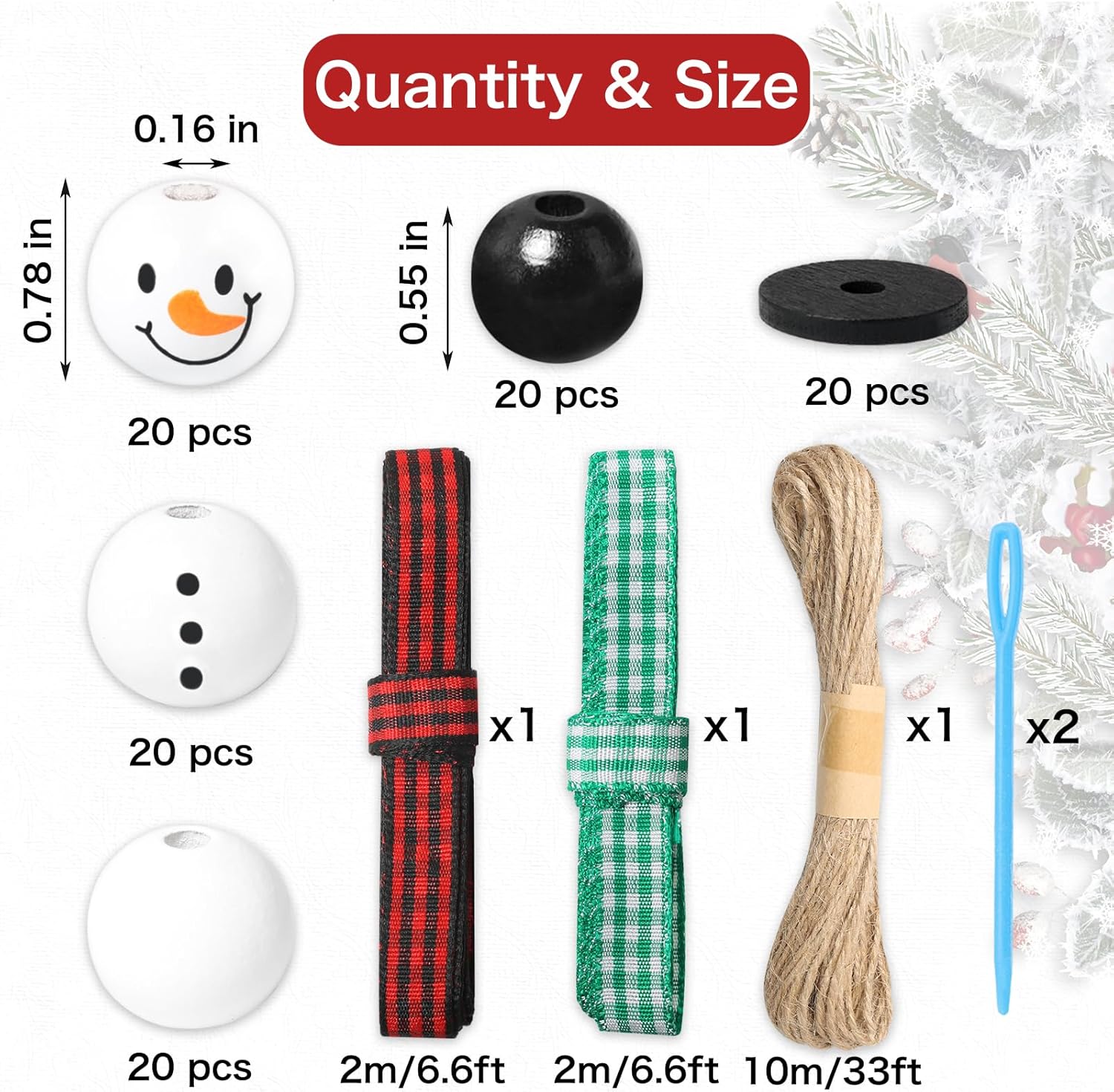 Lucleag 100 Pieces Christmas Snowman Wooden Bead, Christmas Snowman DIY Crafts Kits, Christmas Wooden Beads Ornament with Hemp Rope Plaid Scarf for Christmas Decorations Party Supplies Gifts - Image 7